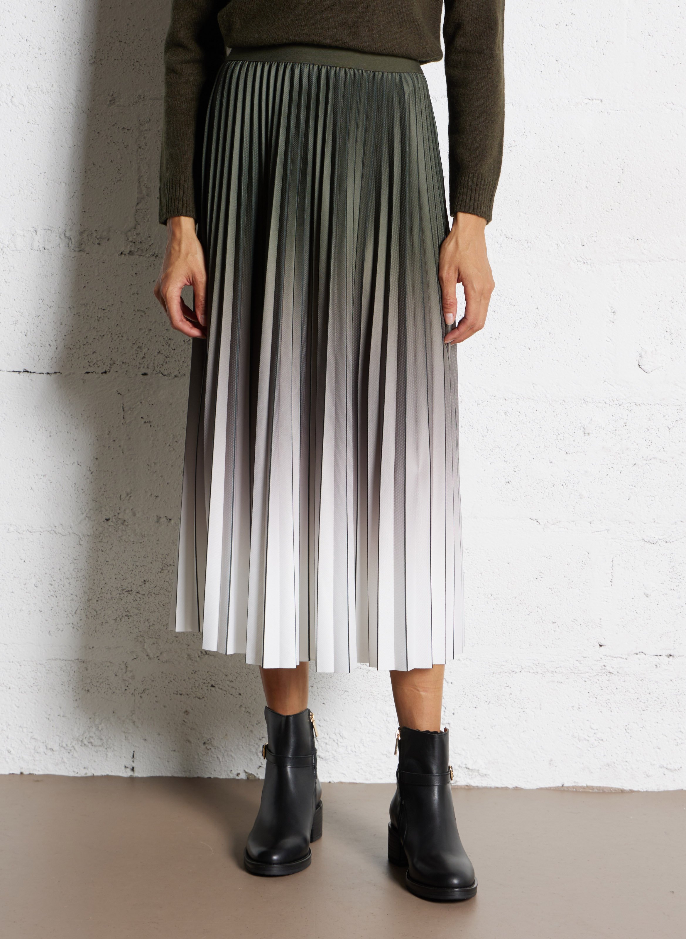 Jupe midi plissée MAISON 123 Kaki