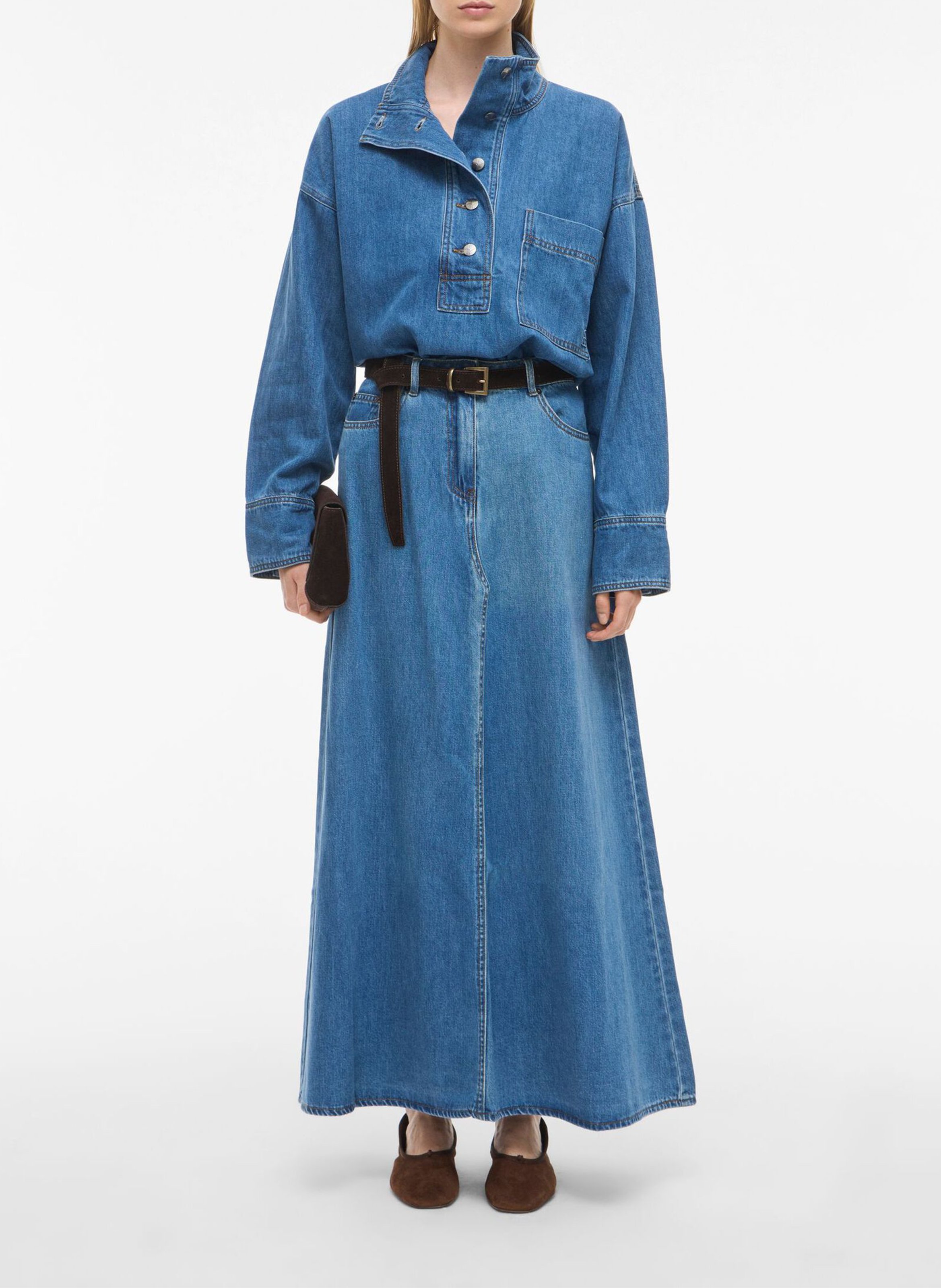 Gerade geschnittenes Top aus Baumwoll-Mix mit Stehkragen ROUGE EDIT Blau