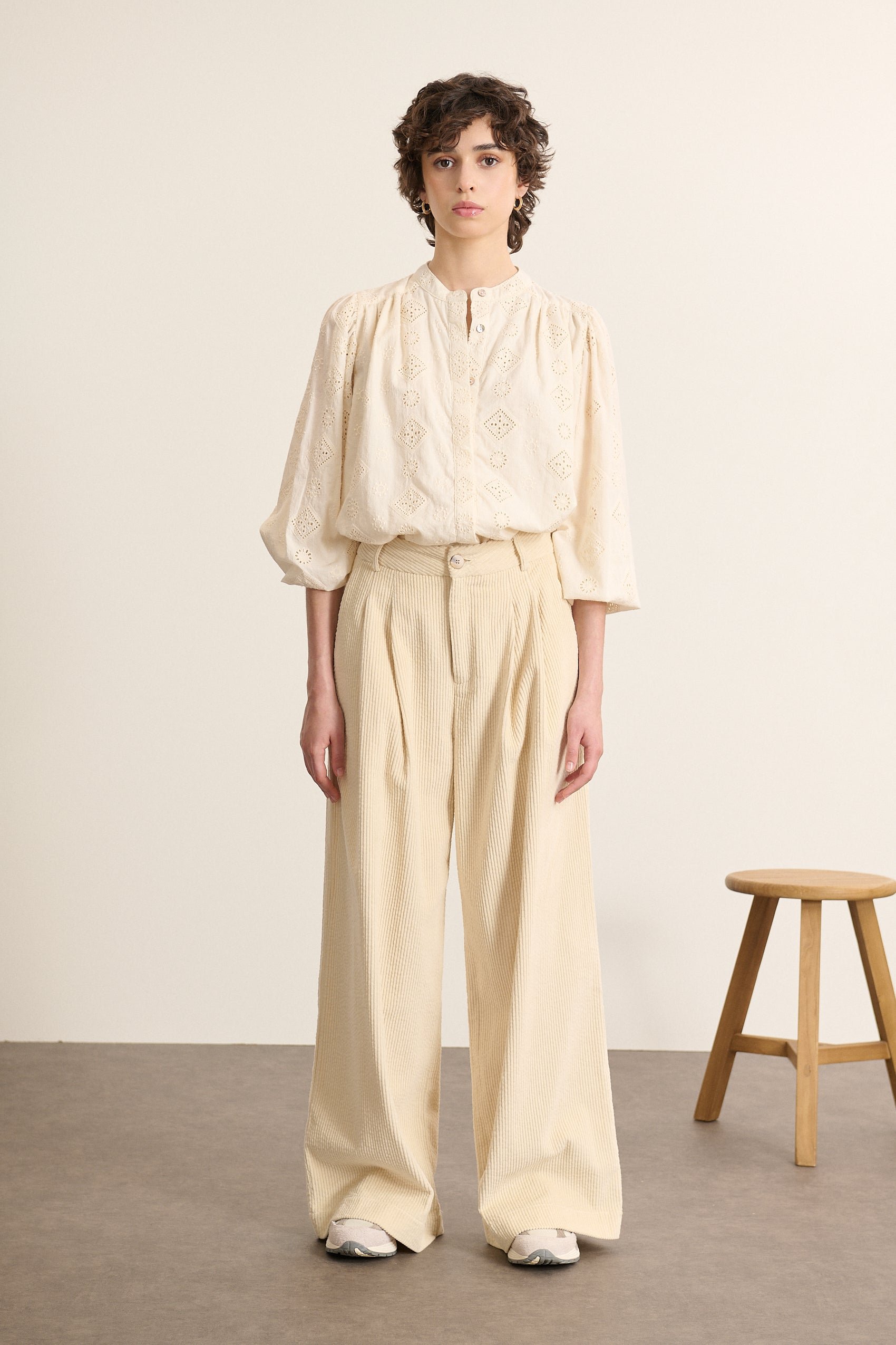 High-waisted wide-leg corduroy trousers with pleats GARANCE PARIS White