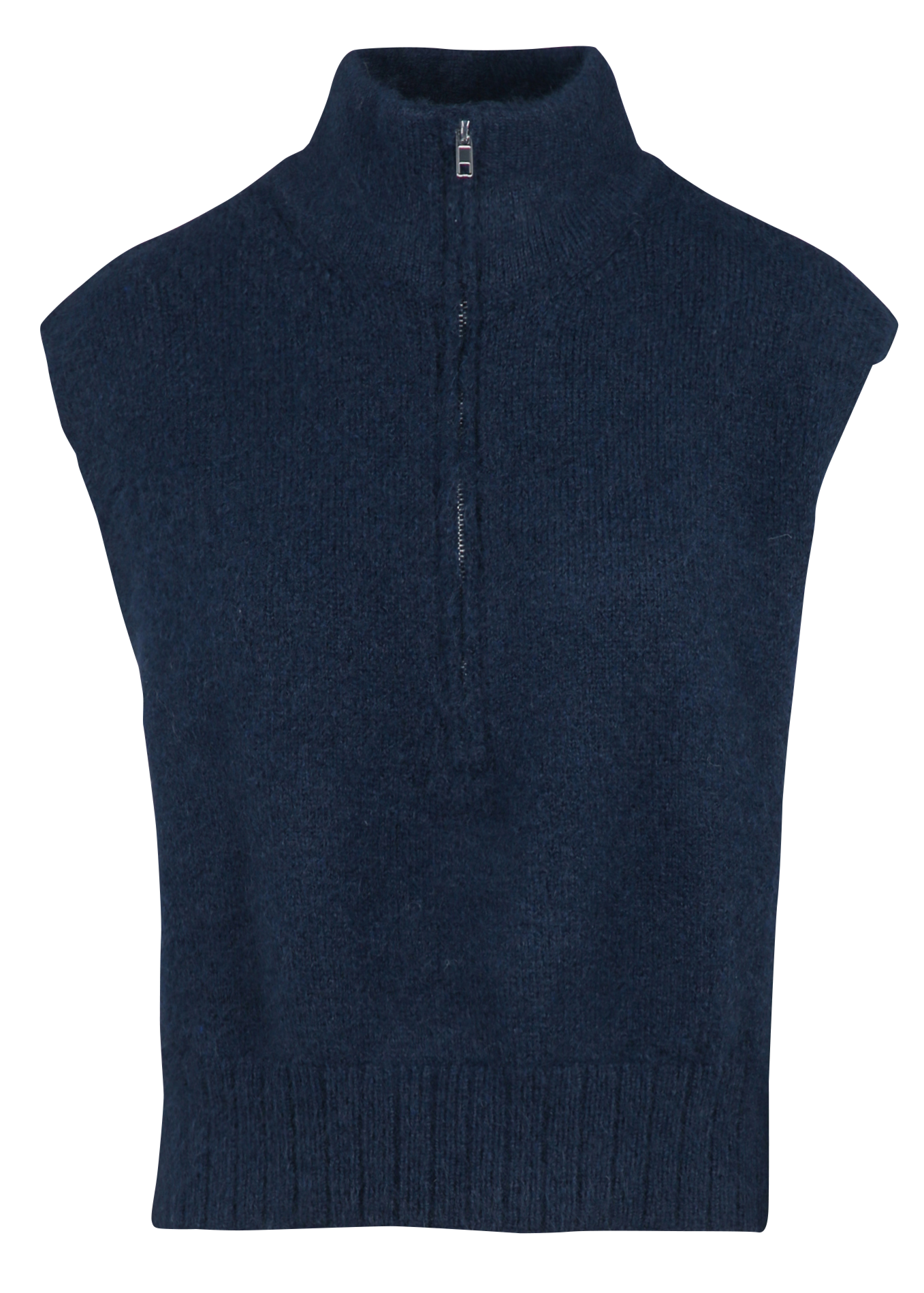 Straight high-neck knit cardigan Blue