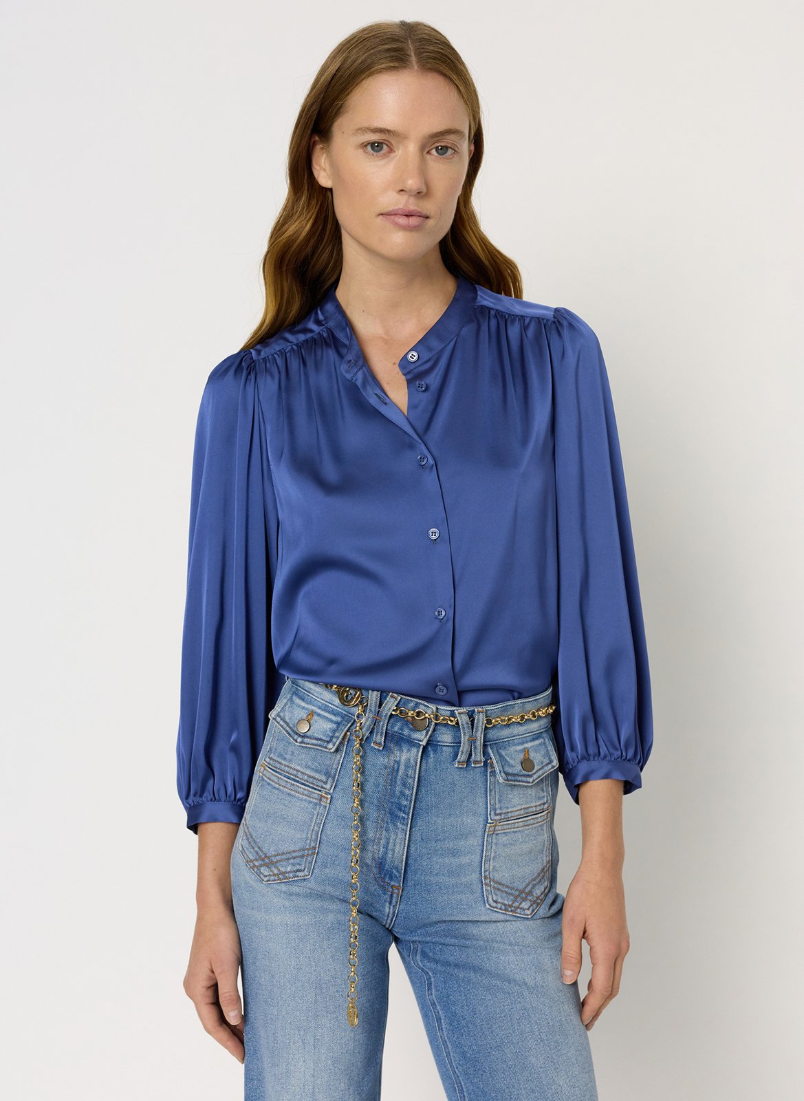 Blouse satinée col v GERARD DAREL Bleu