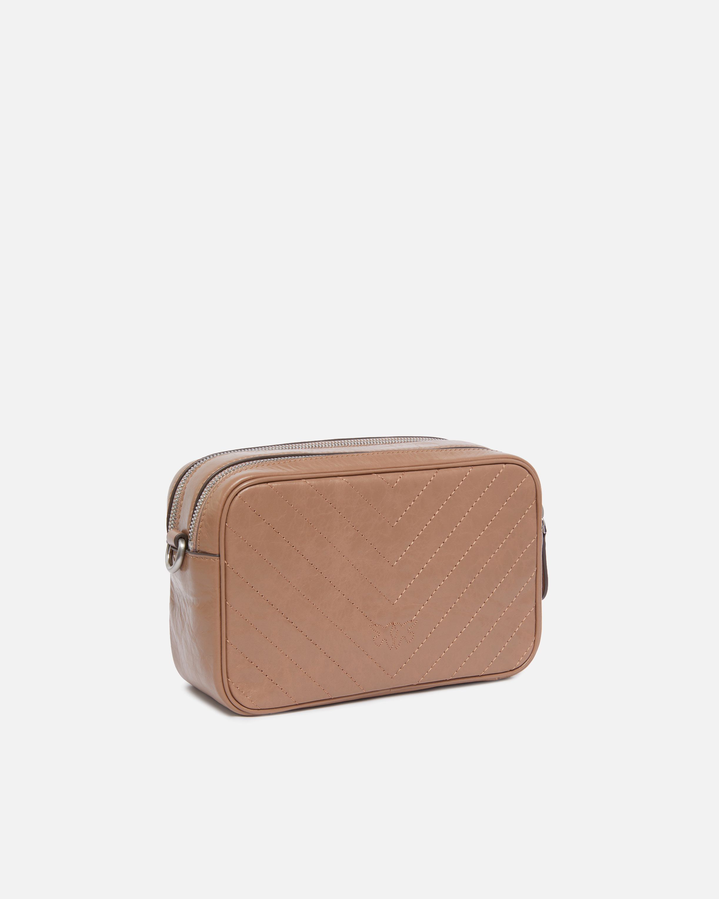 Medium Chevron Leather Camera Crossbody Bag PINKO Beige