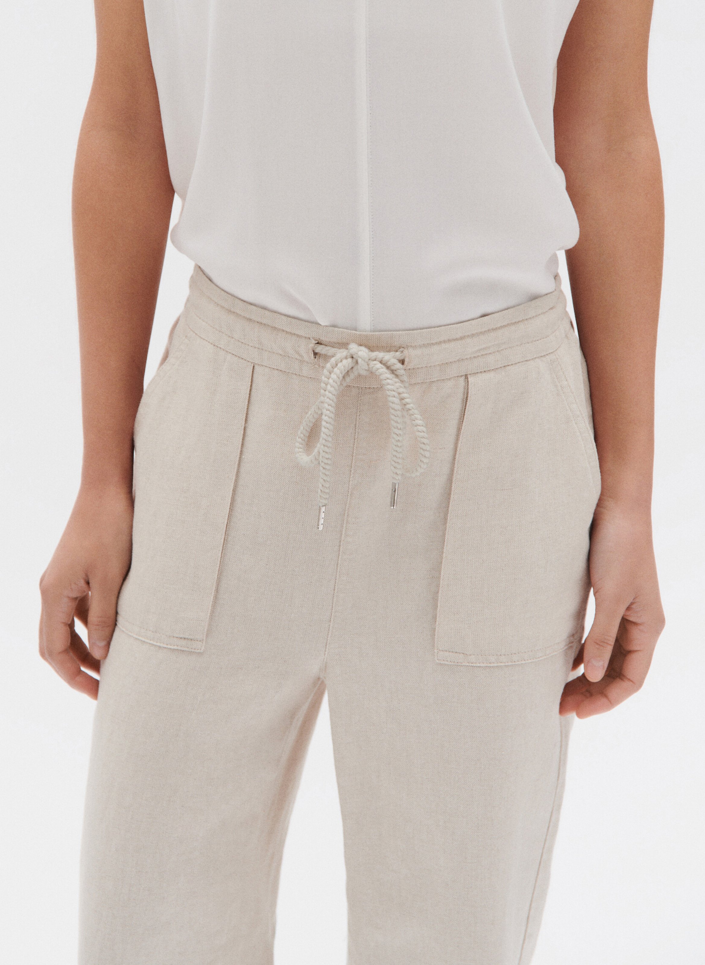 Straight-leg cotton and linen pants CAROLL Beige