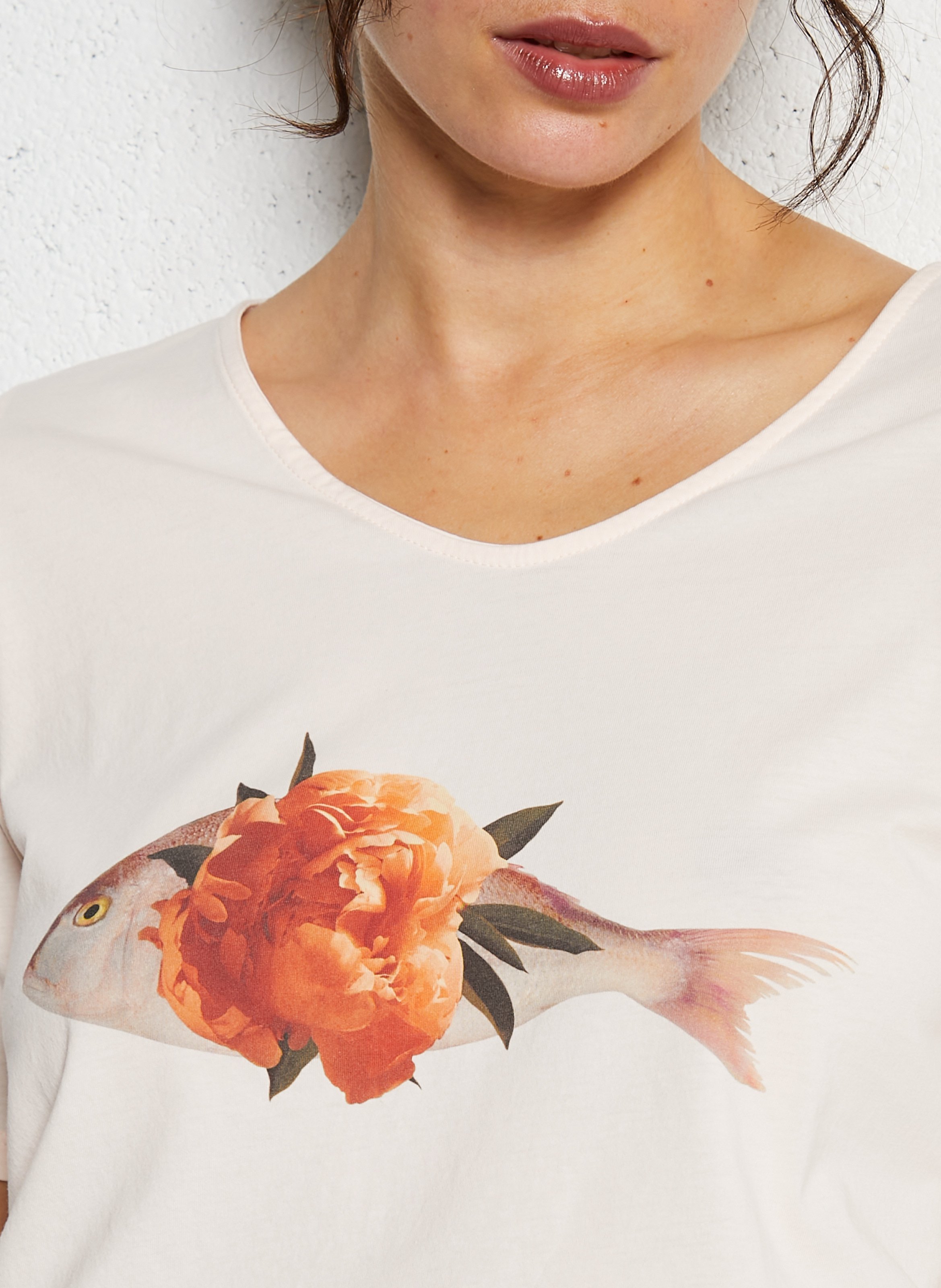 Tee-shirt col rond imprimé en coton NICE THINGS Rose