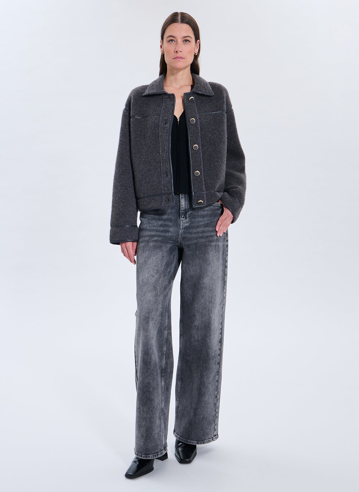 Vest met klassieke kraag - wolblend ZAPA Grijs