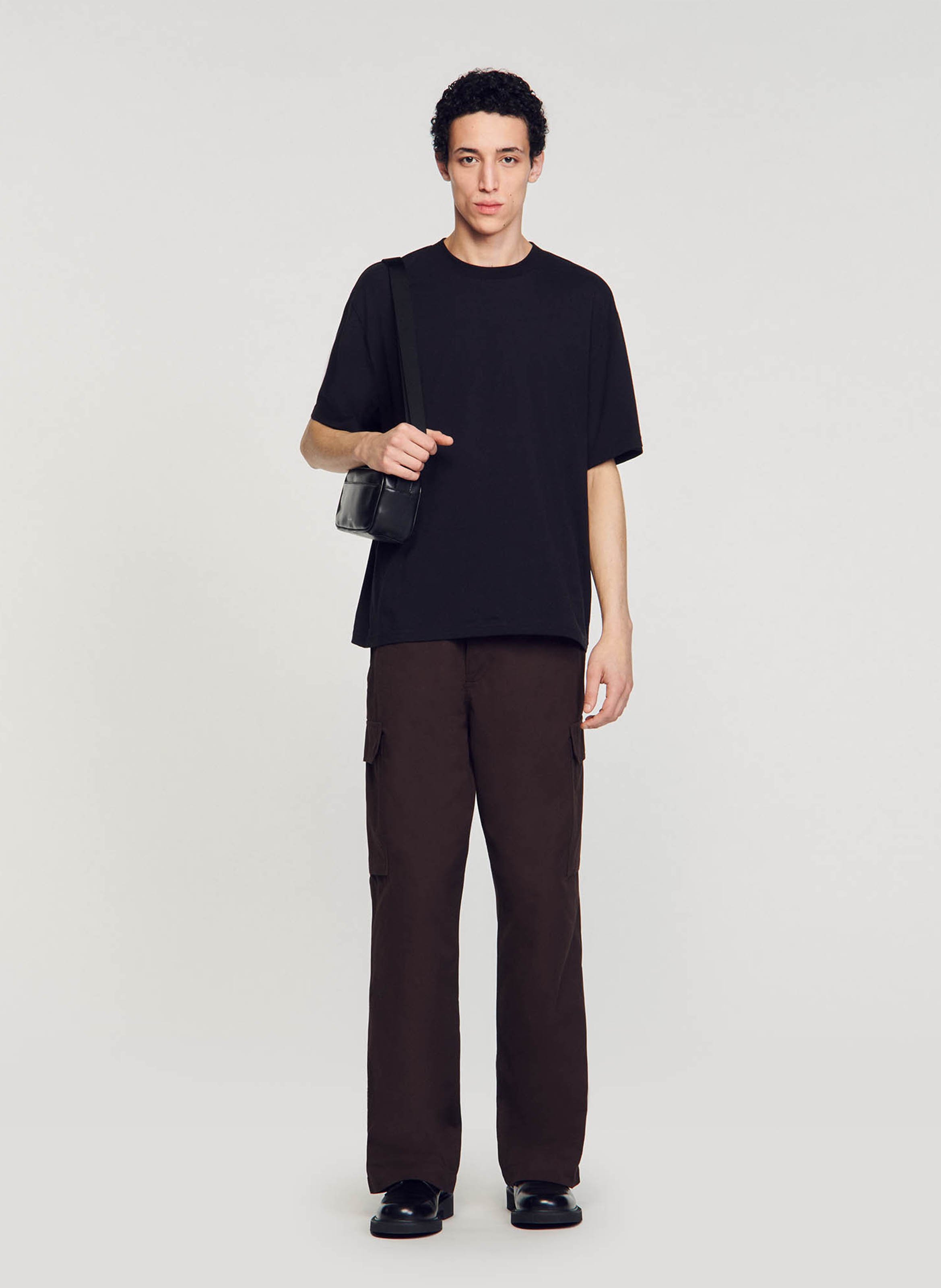 Oversized, katoenen T-shirt met ronde hals SANDRO Zwart