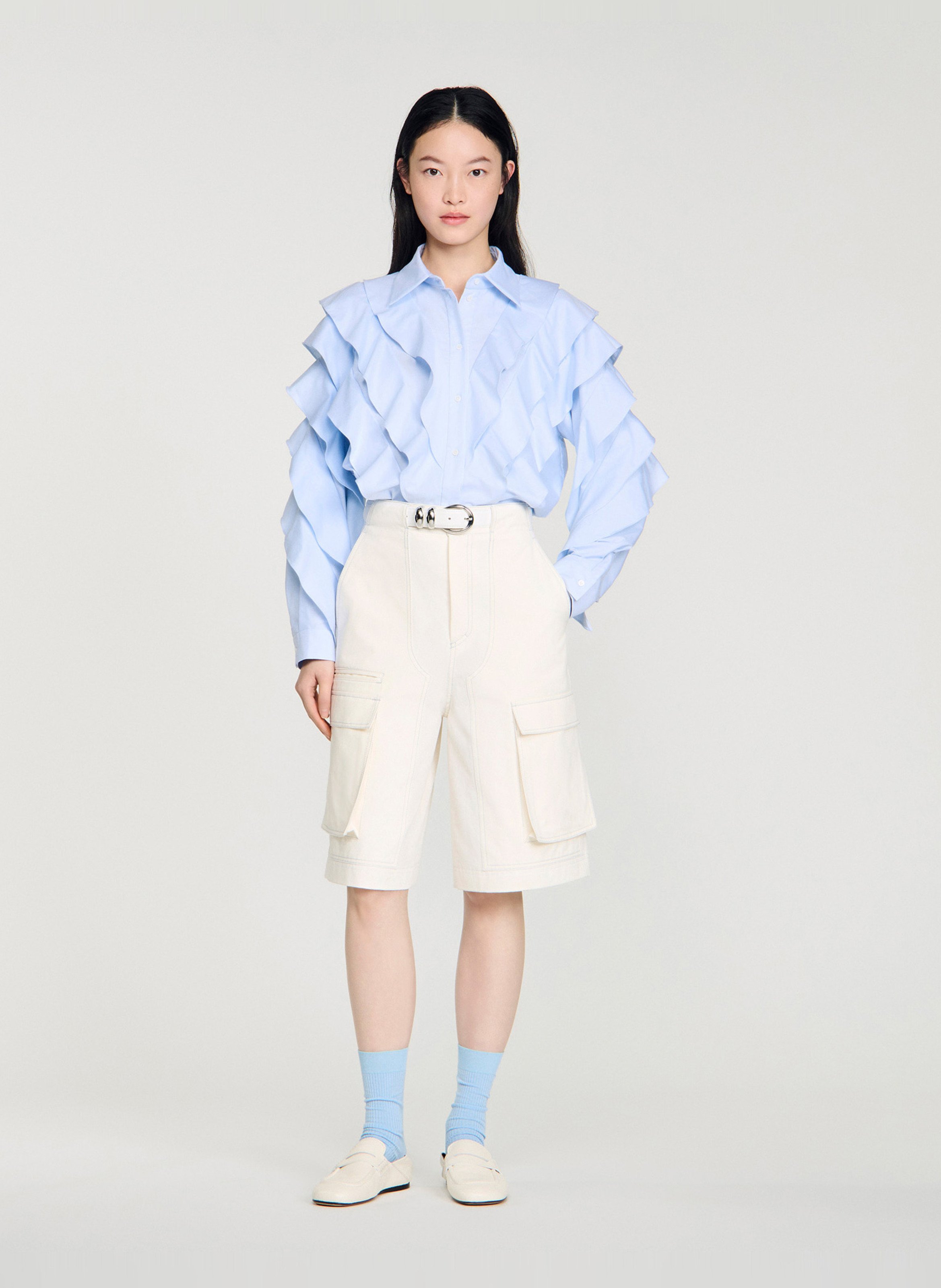 Chemise col classique manches contrastantes en coton SANDRO Blue