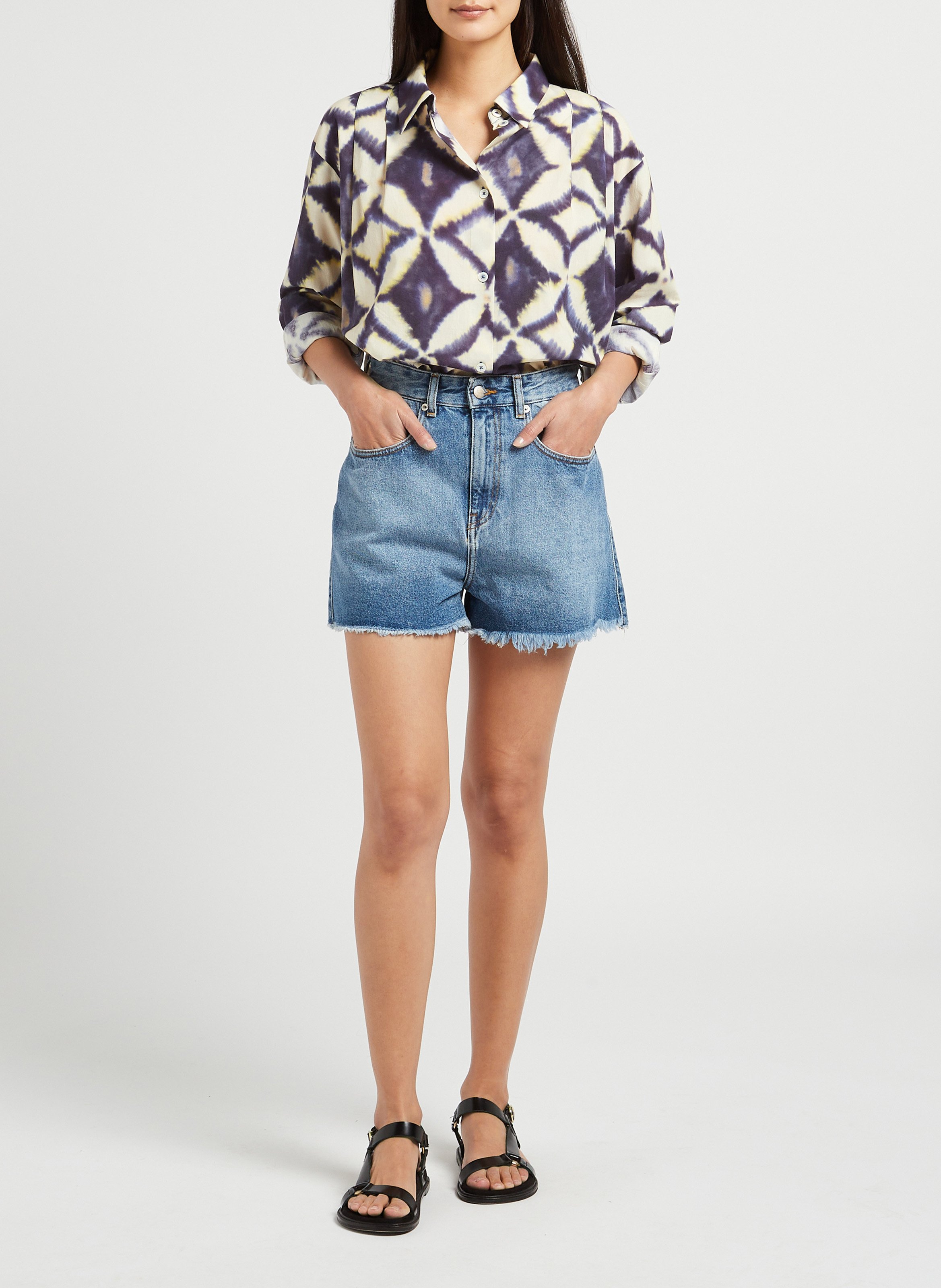 Short en denim taille haute en coton  ACQUAVERDE Bleu