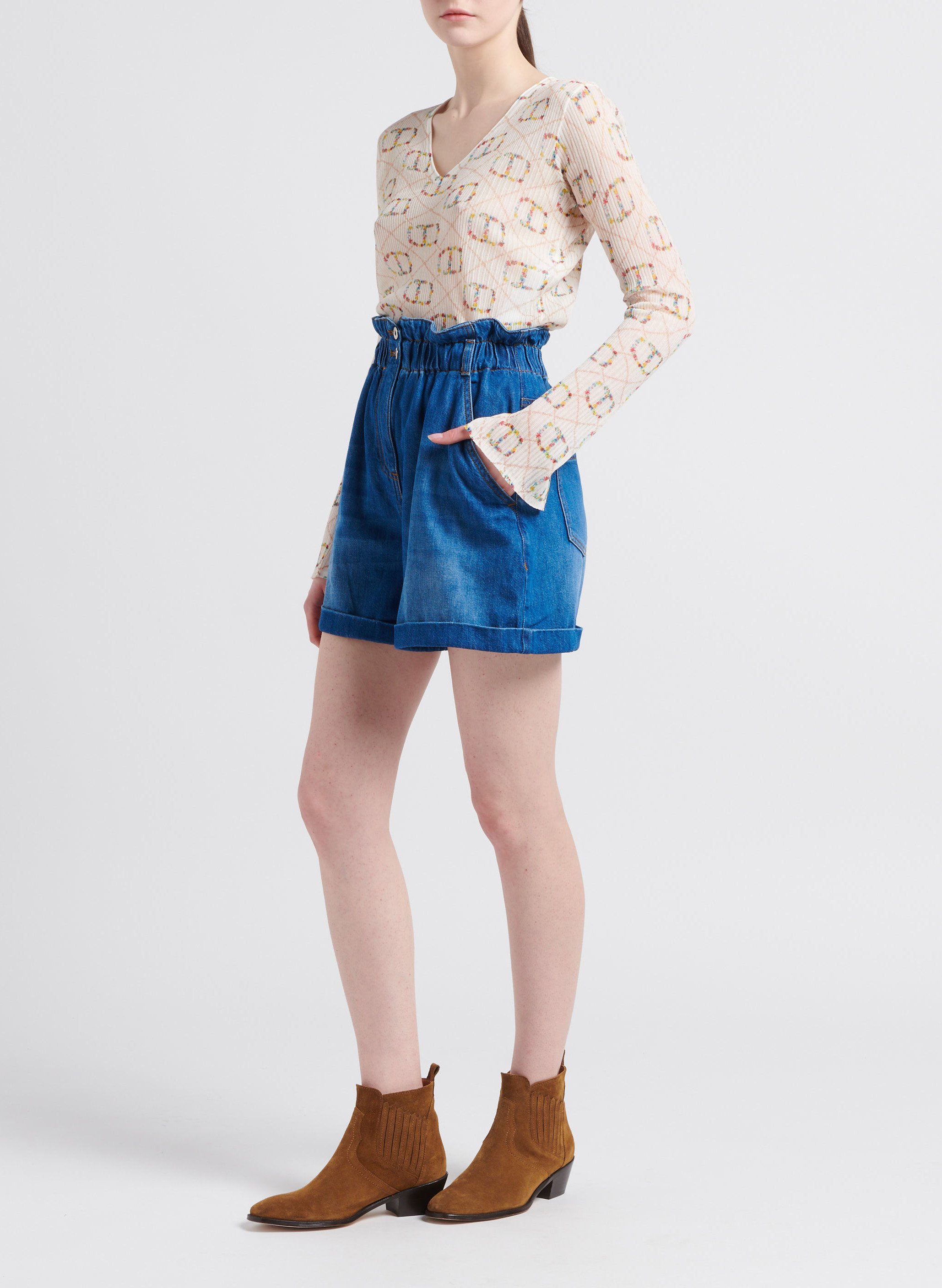 High-waisted denim shorts TWINSET Faded jeans