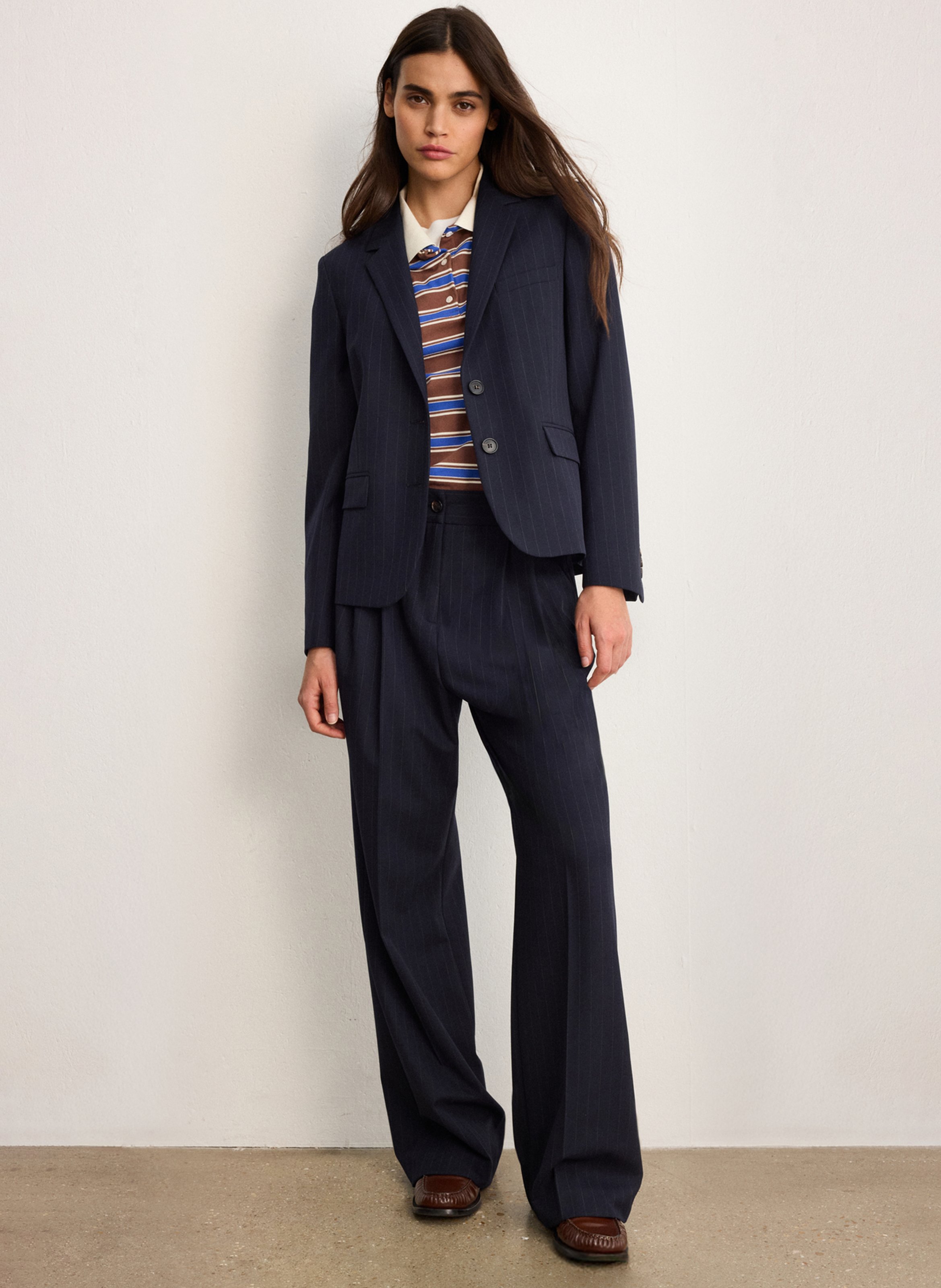 Veste tailleur droite à rayures PABLO Bleu