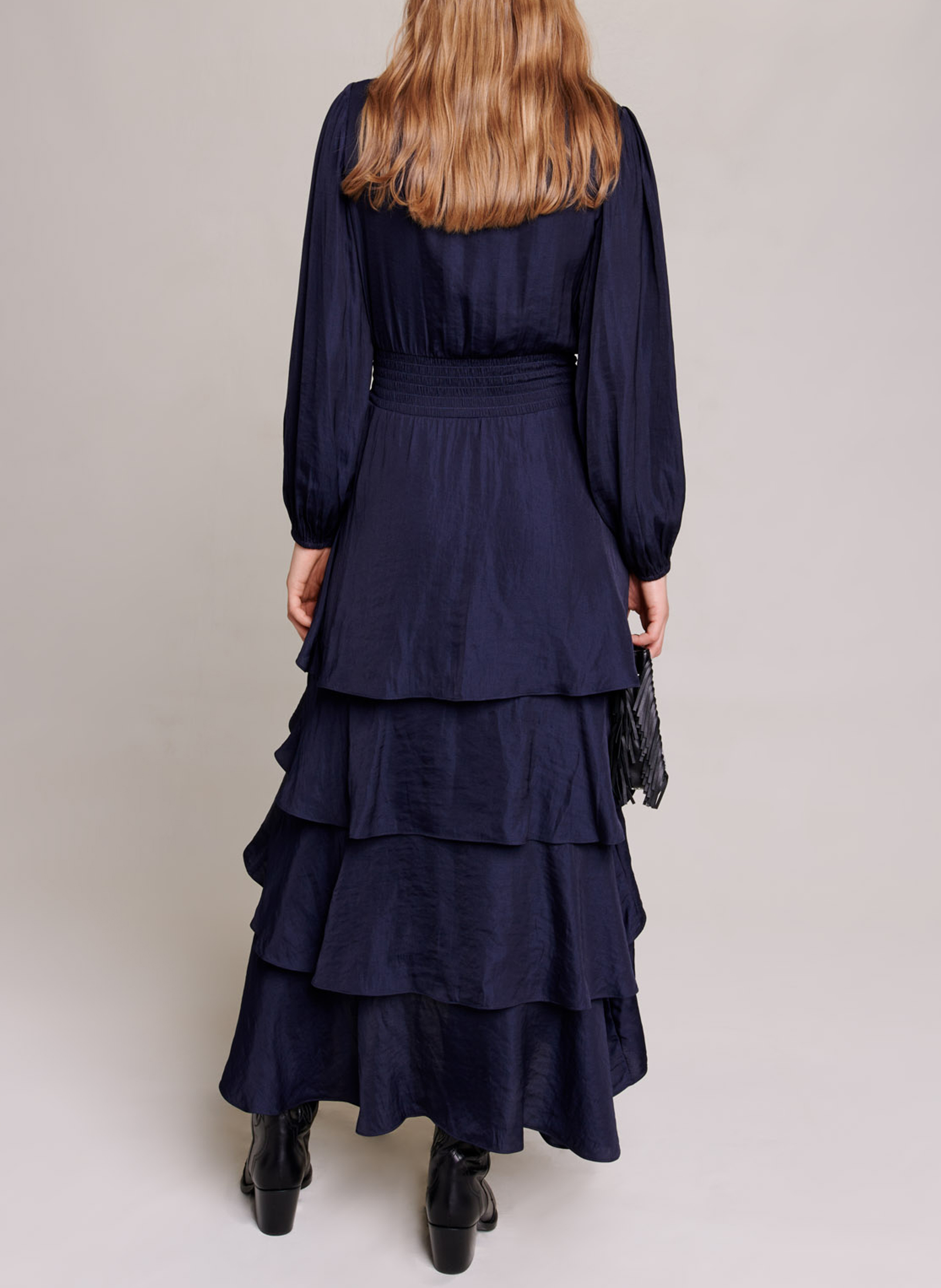 Long ruffled V-neck dress MAJE Blue