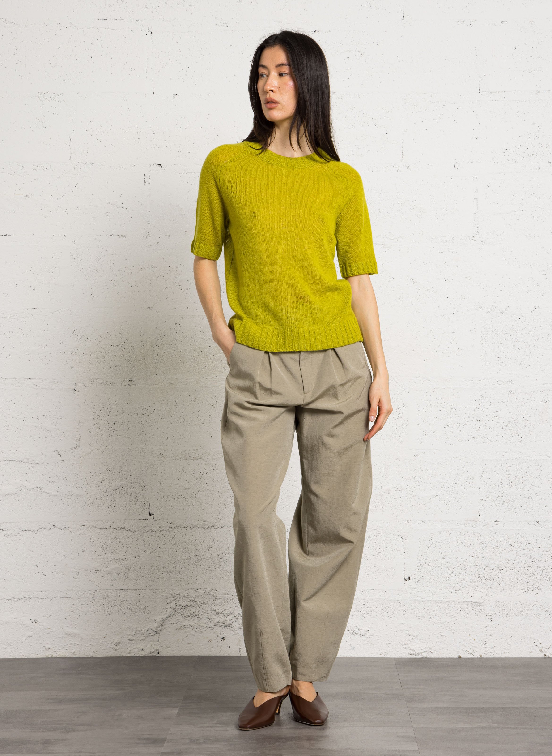 Pull droit col rond en laine mélangée SOEUR Vert