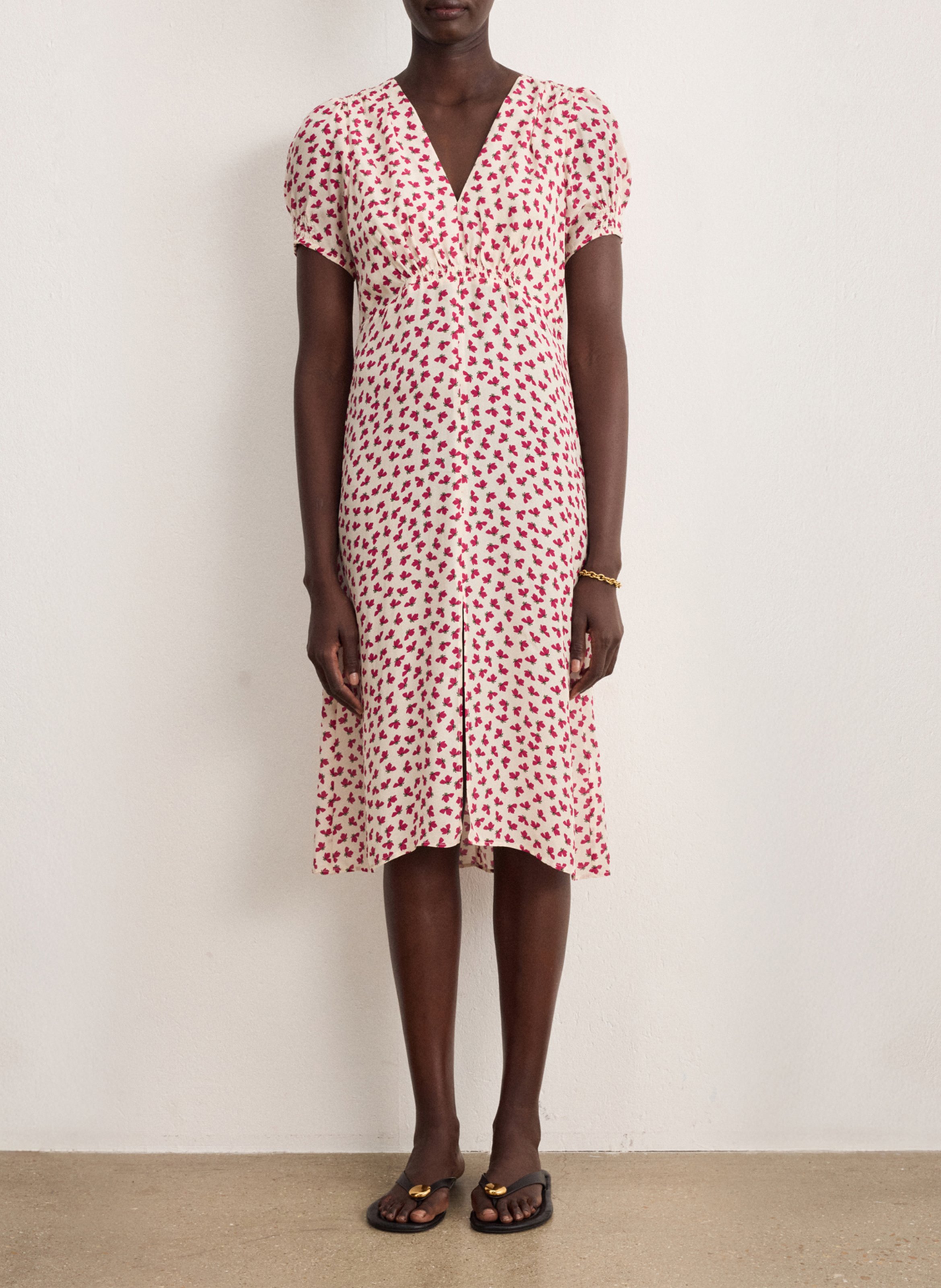 Lange jurk met V-hals en print PABLO Beige