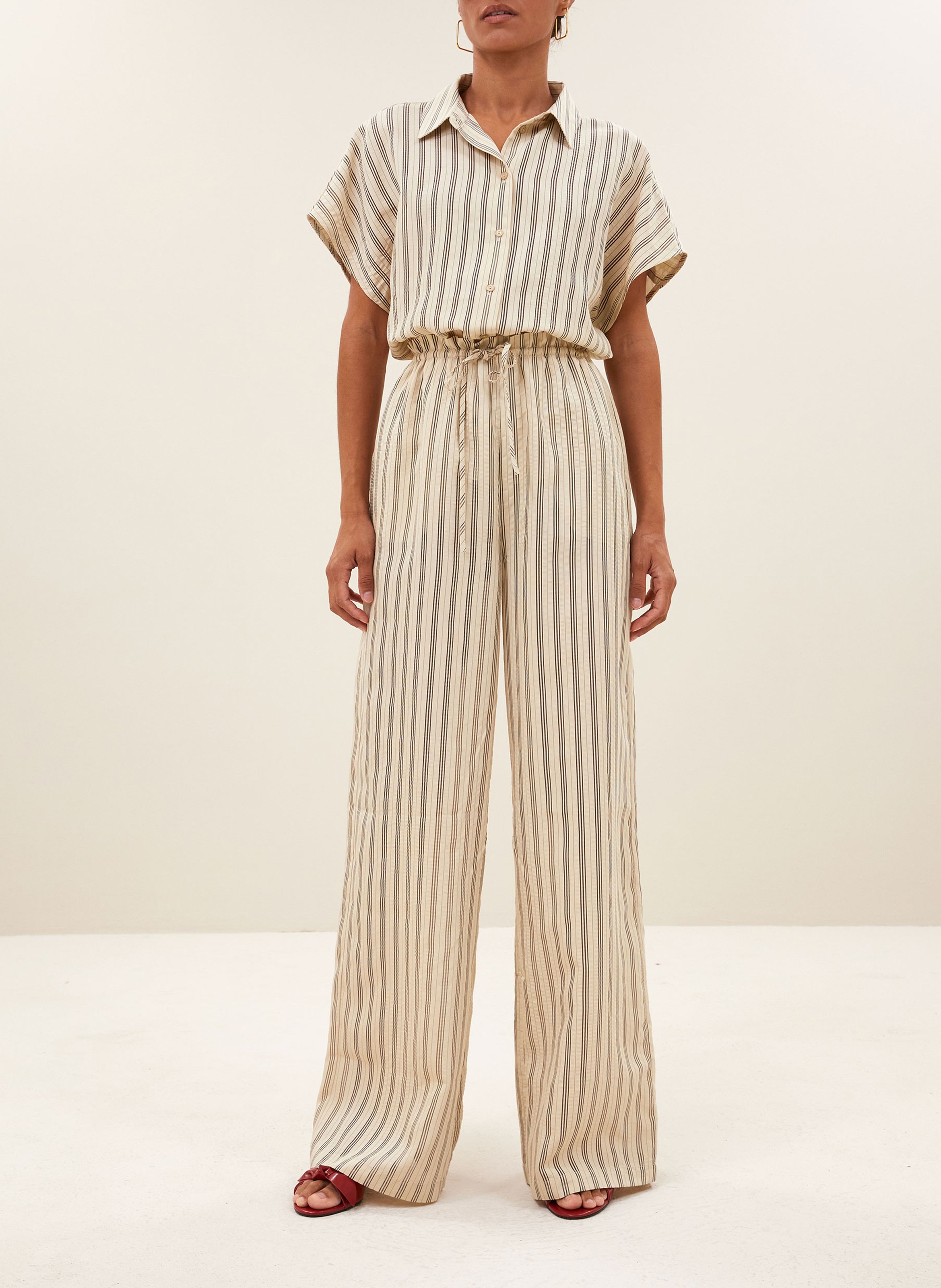 High-waisted striped pants BY BAR Black