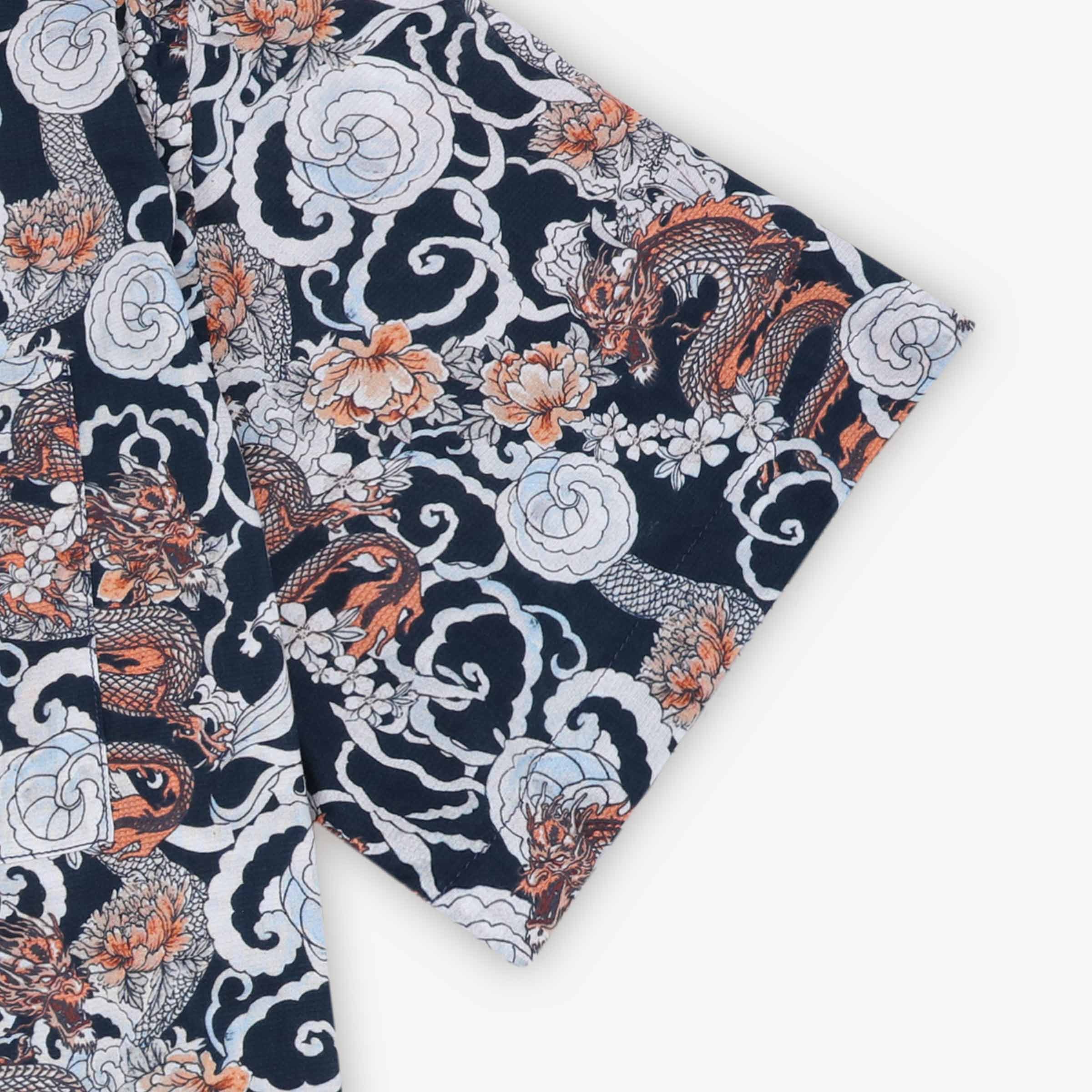 Short-sleeved cotton shirt with dragon print SERGE BLANCO Blue