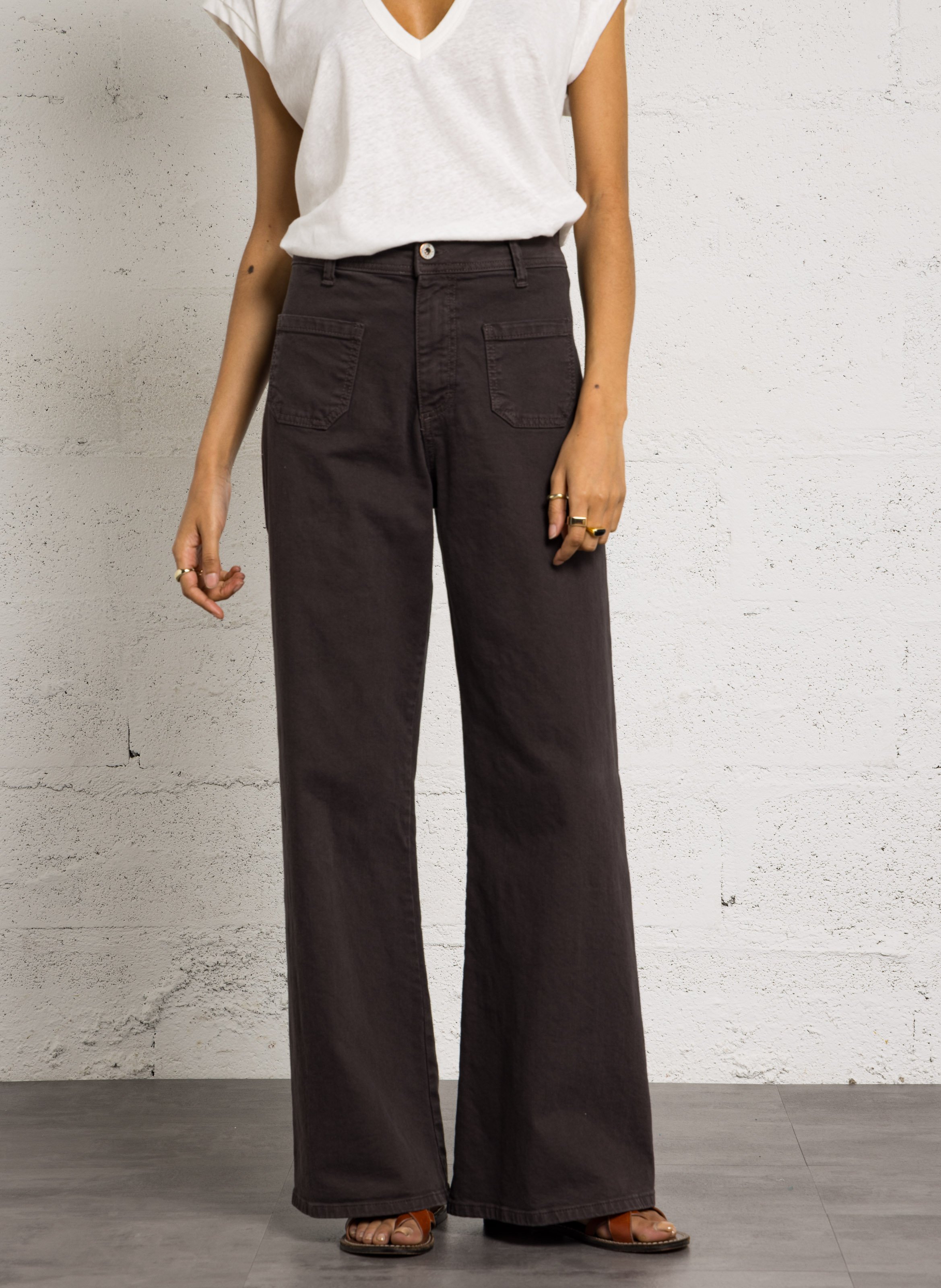 High-rise wide-leg cotton jeans PLEASE