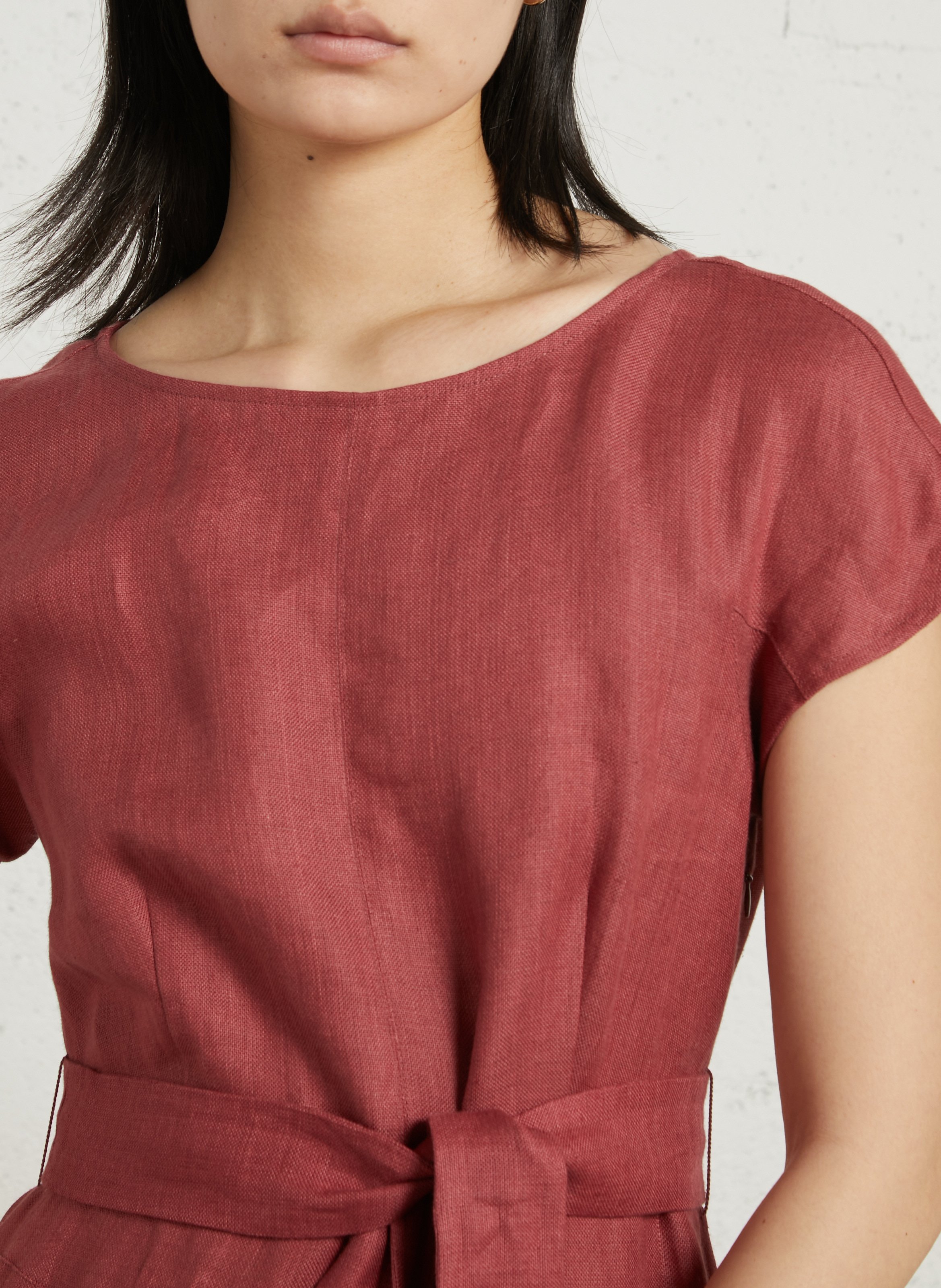 Midi-Kleid aus Leinen mit Rundhalsausschnitt MAX MARA WEEK END Rot