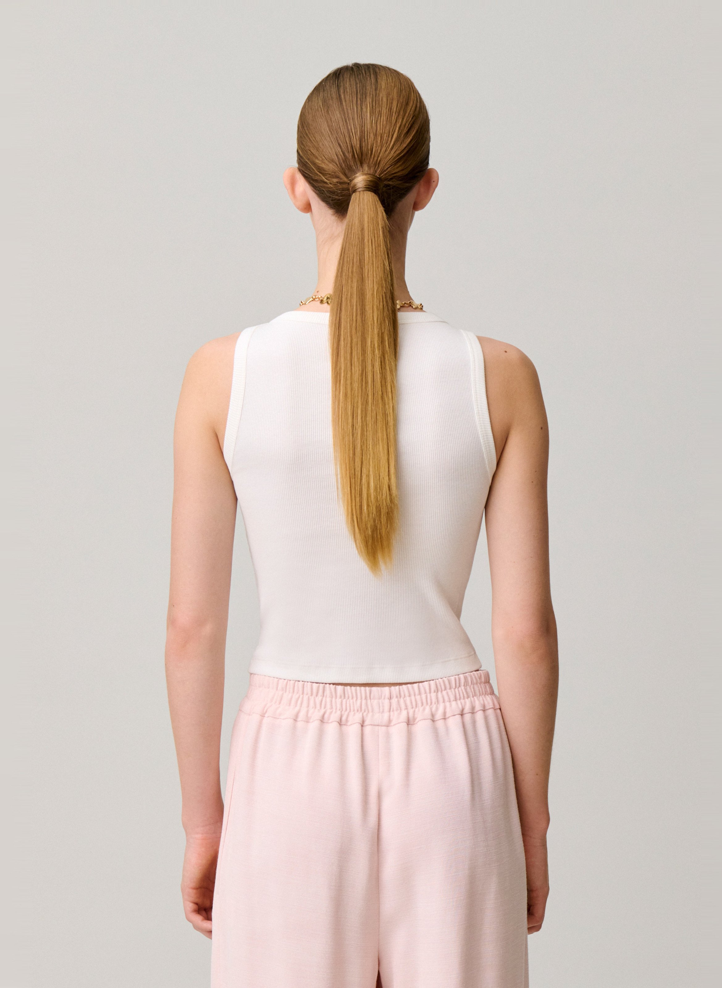 Cotton-blend tank top with round neck CLAUDIE PIERLOT Beige