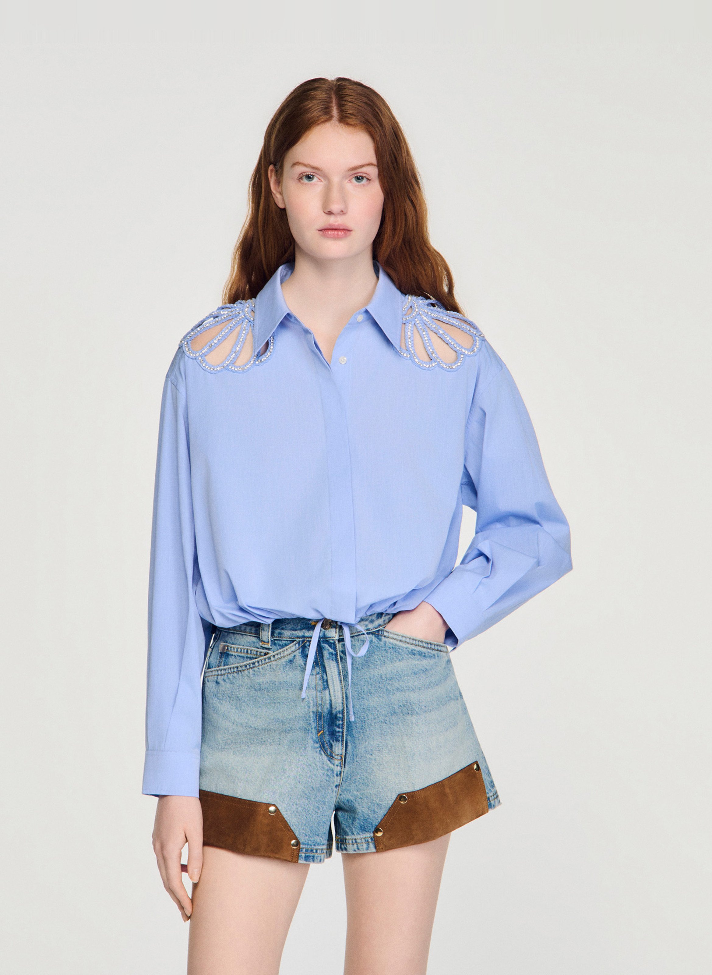 Chemise en coton col classique SANDRO Bleu