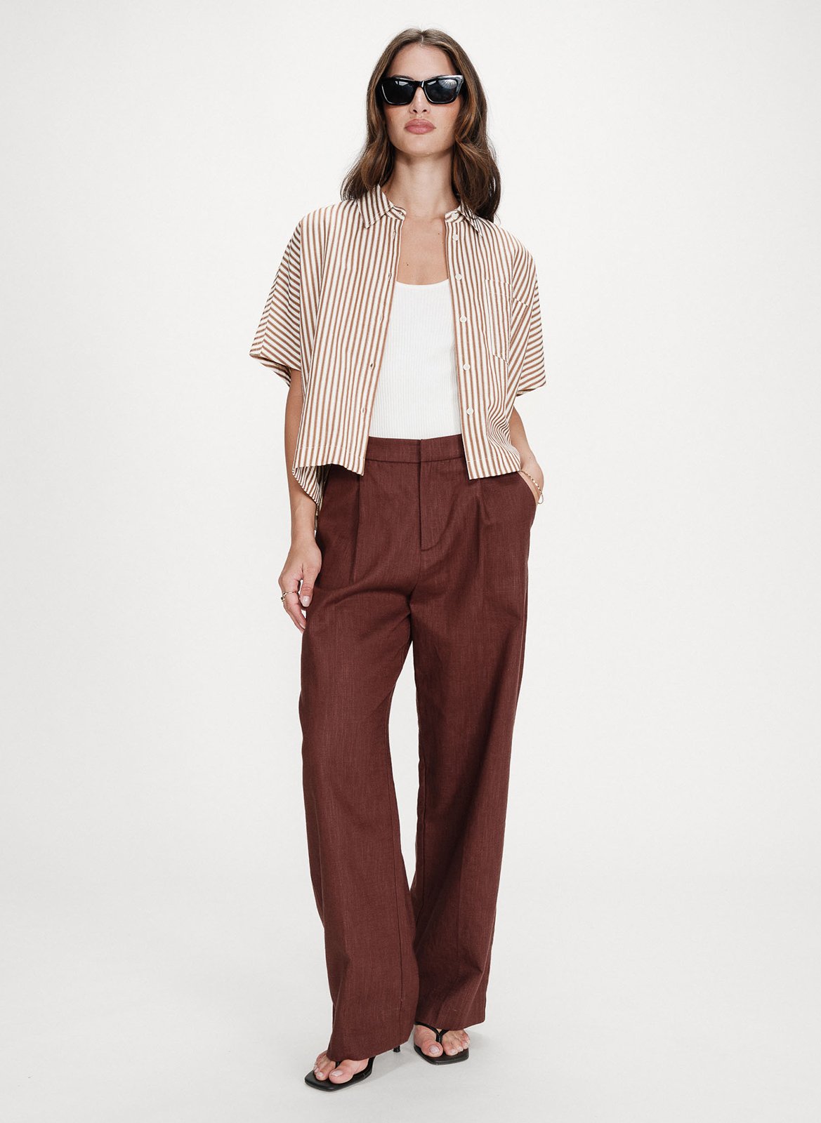 Chemise col classique en coton mélangé GRACE ET MILA Marron