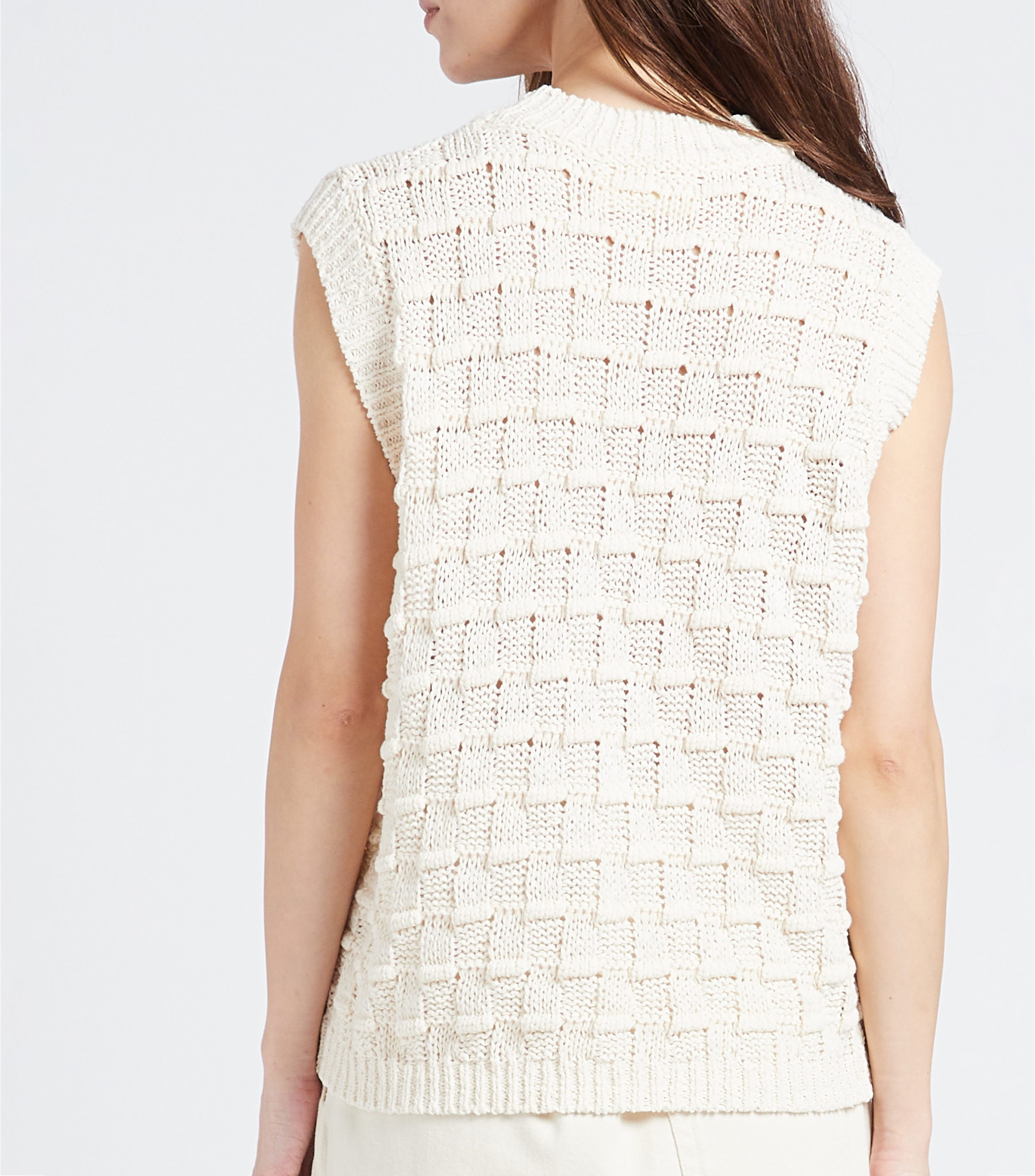 Strickpullover mit 3D-Schachbrettstruktur aus Baumwollmix COLLECTORS CLUB Beige