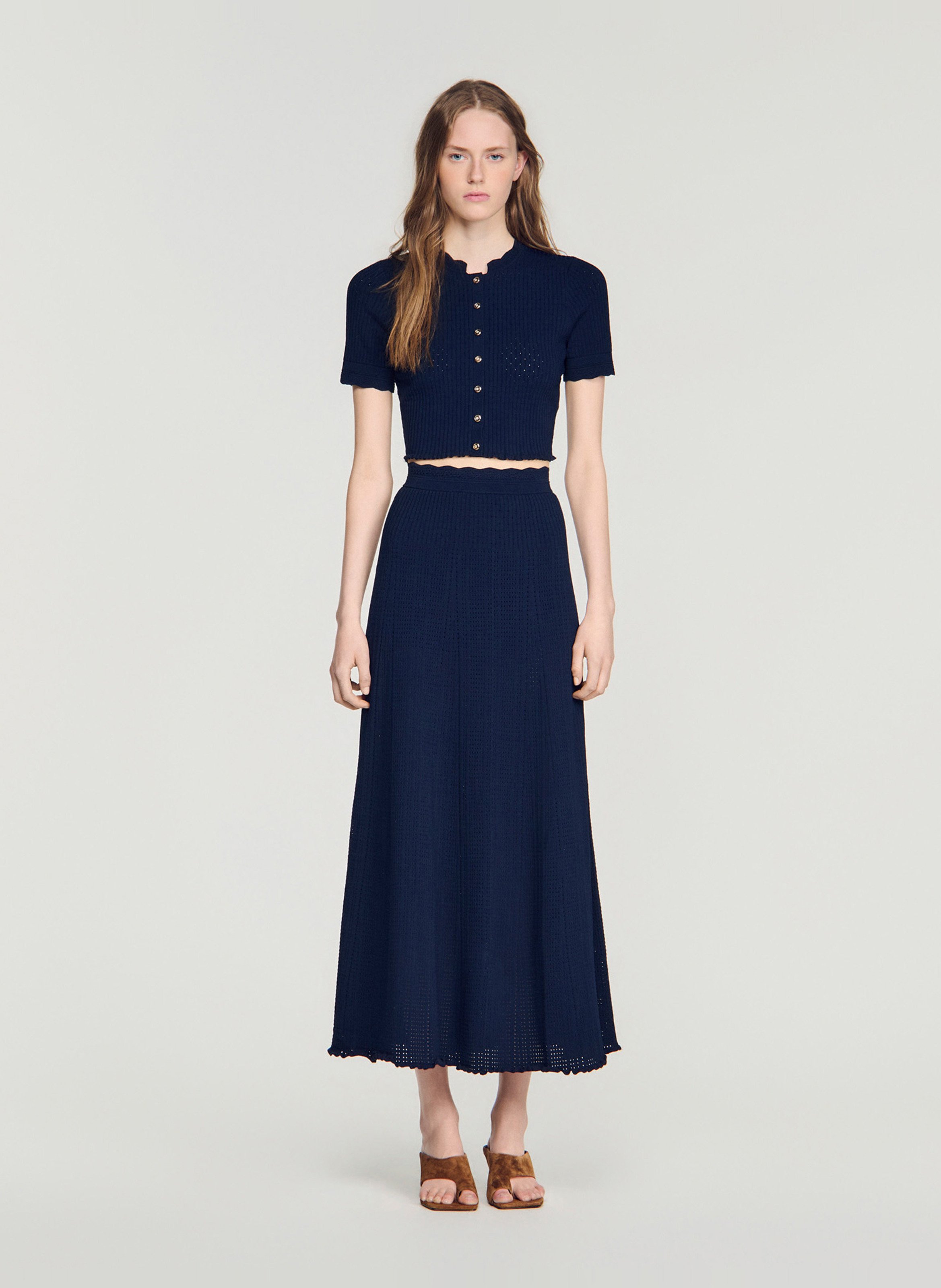Cardigan court en maille SANDRO Bleu