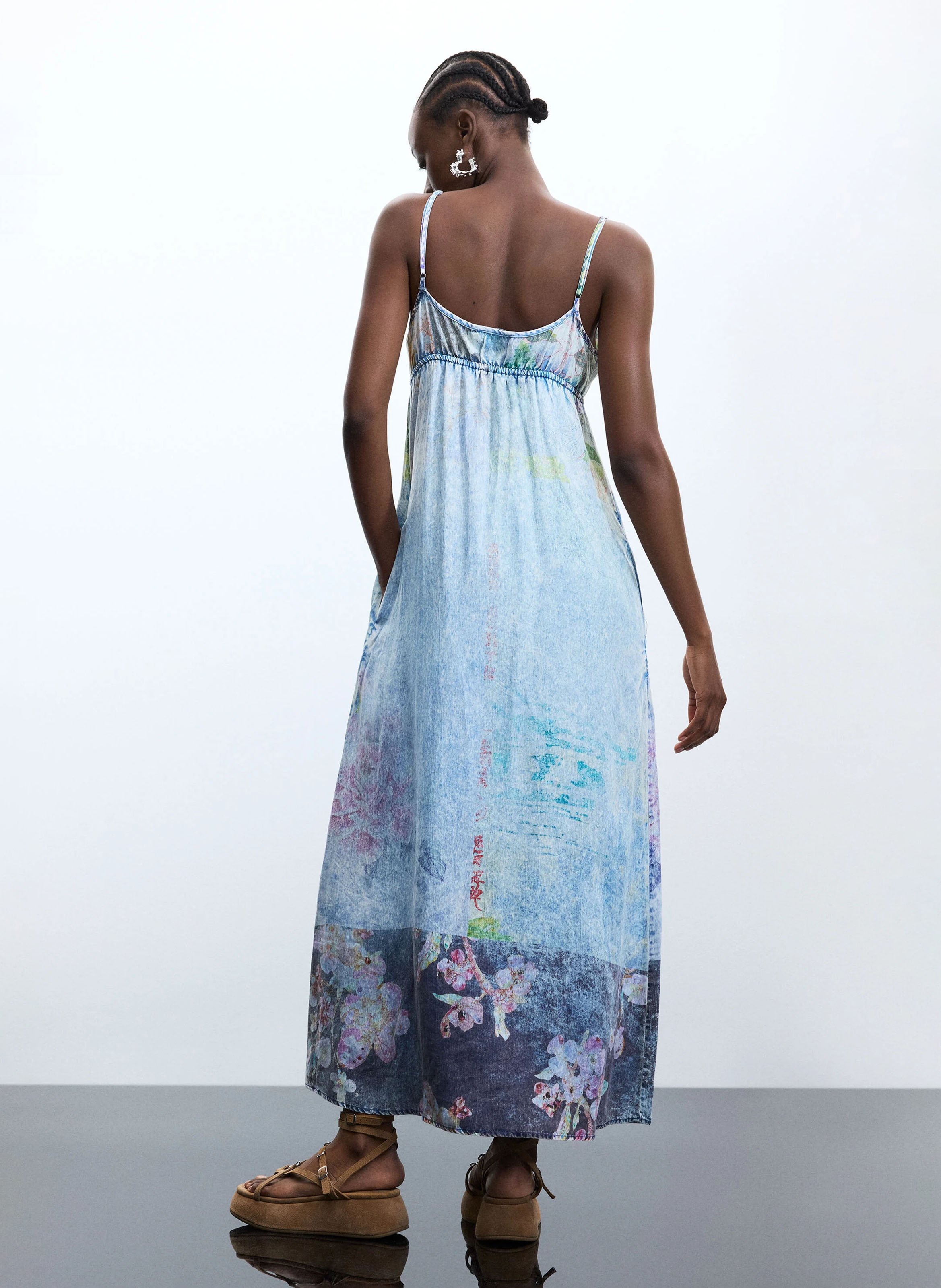 Robe longue col V  DESIGUAL Bleu