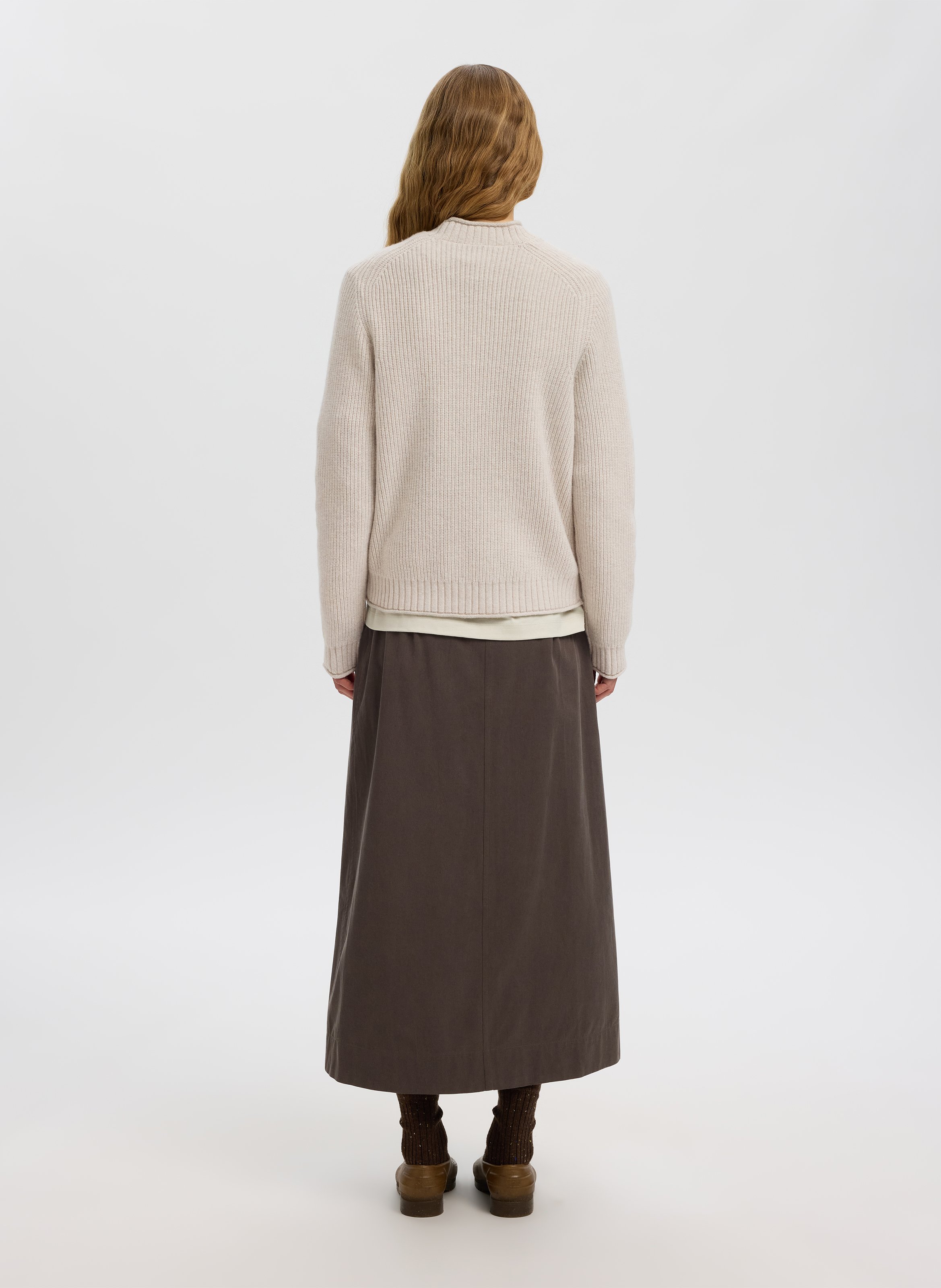 Pull droit col rond en laine SELECTED Beige