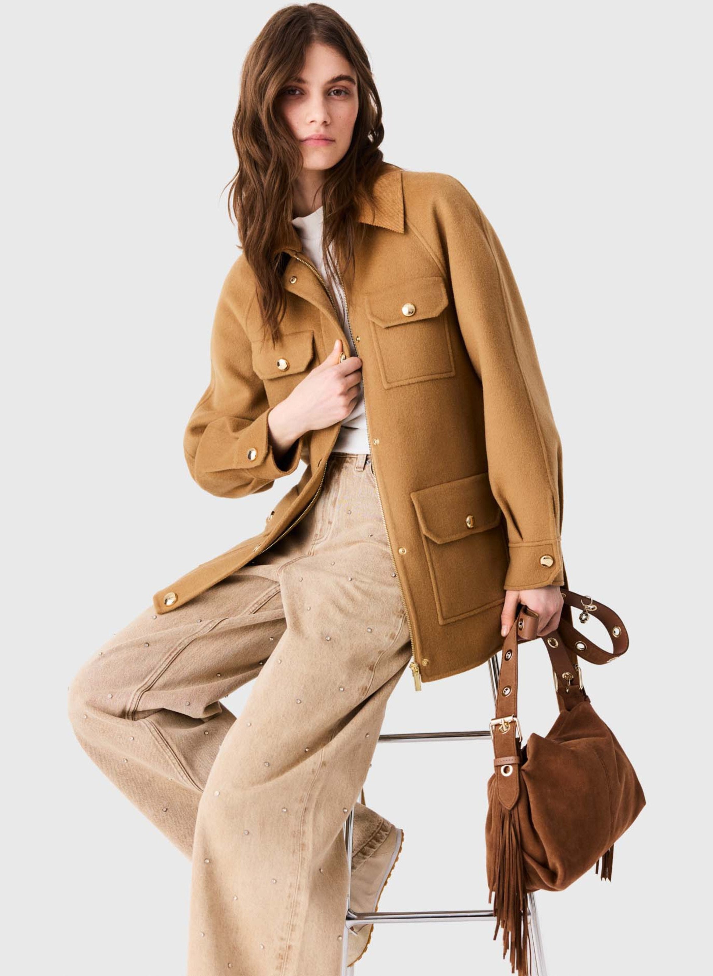 Manteau en laine ceinturée MAJE Beige