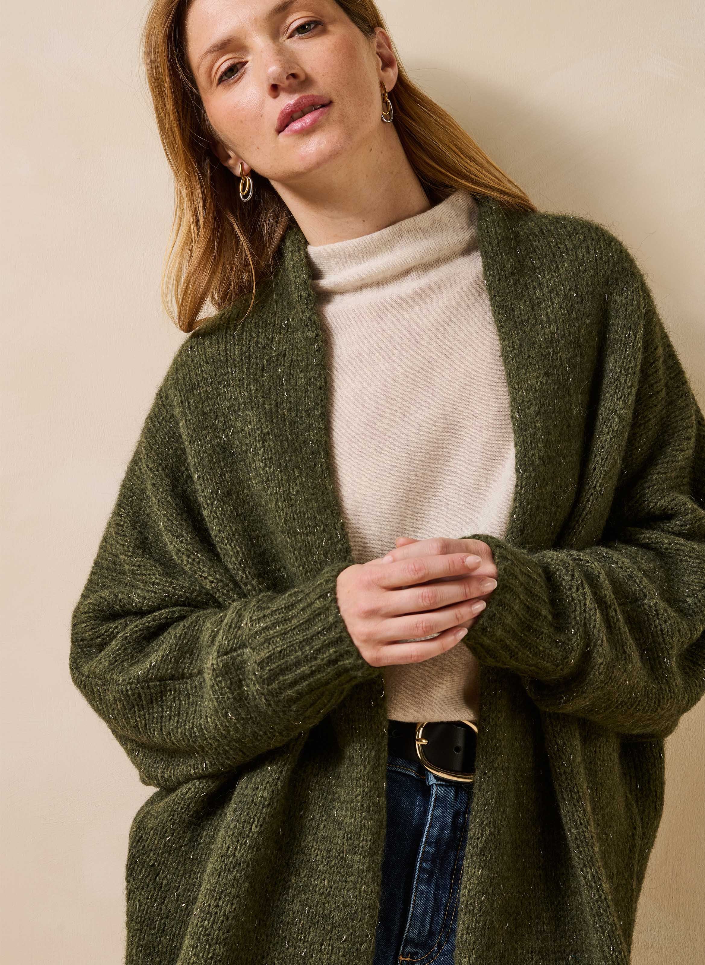 Gilet mi-long en maille irisée LA FEE MARABOUTEE Vert