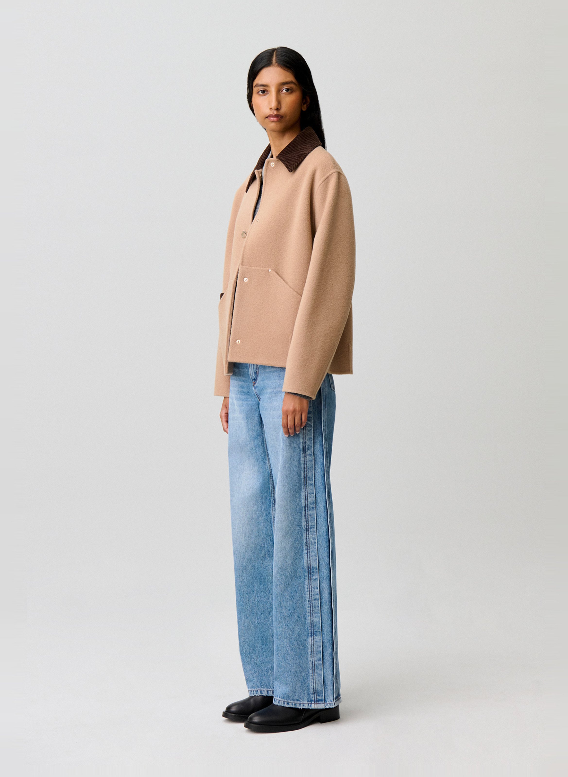 Rechte jas met klassieke kraag van gemengde wol CLAUDIE PIERLOT Beige