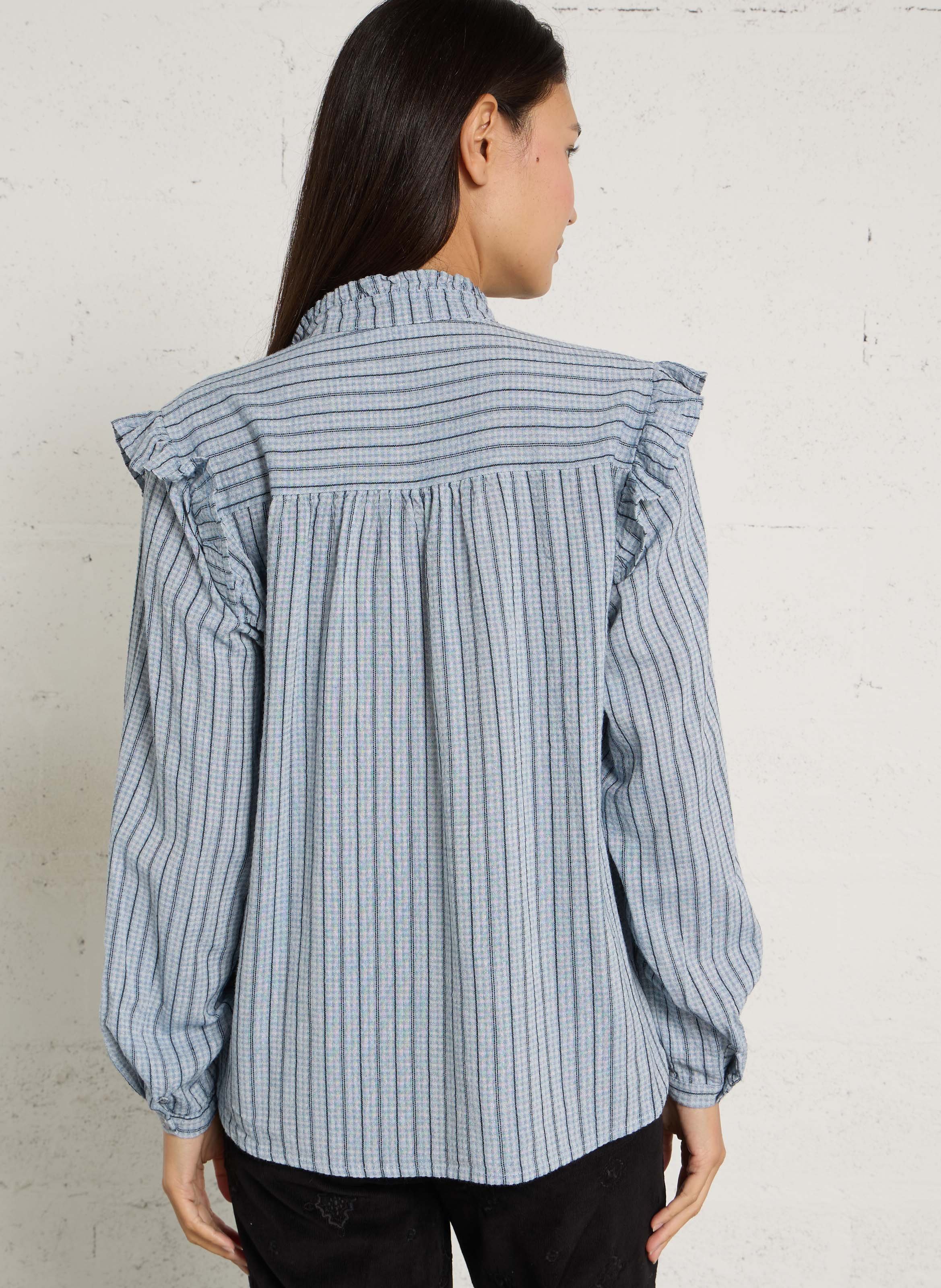 Weit geschnittene Bluse mit Streifen aus Baumwollmischung MAISON HOTEL Blau