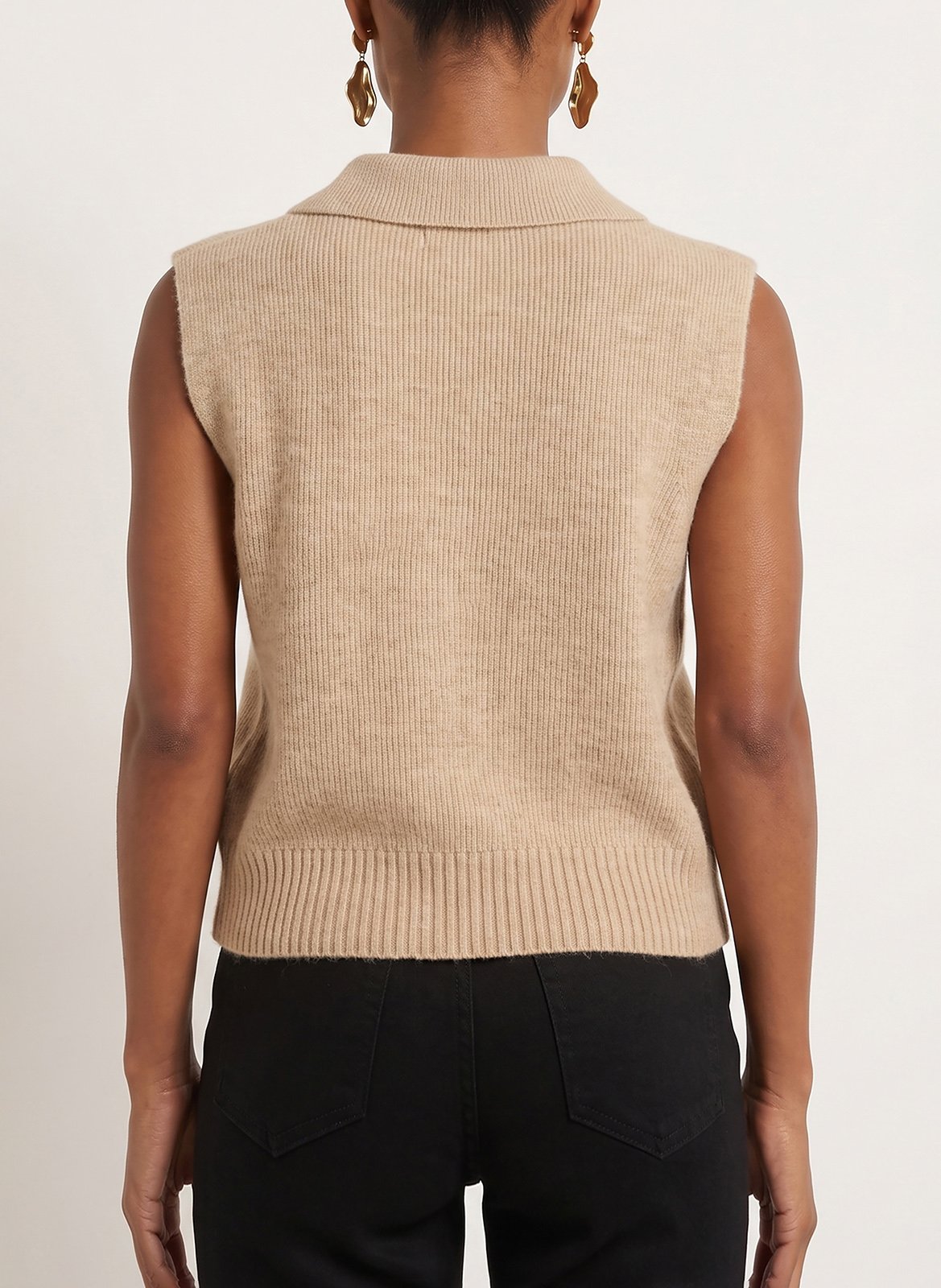Plain V-neck sleeveless sweater KOOKAI Beige
