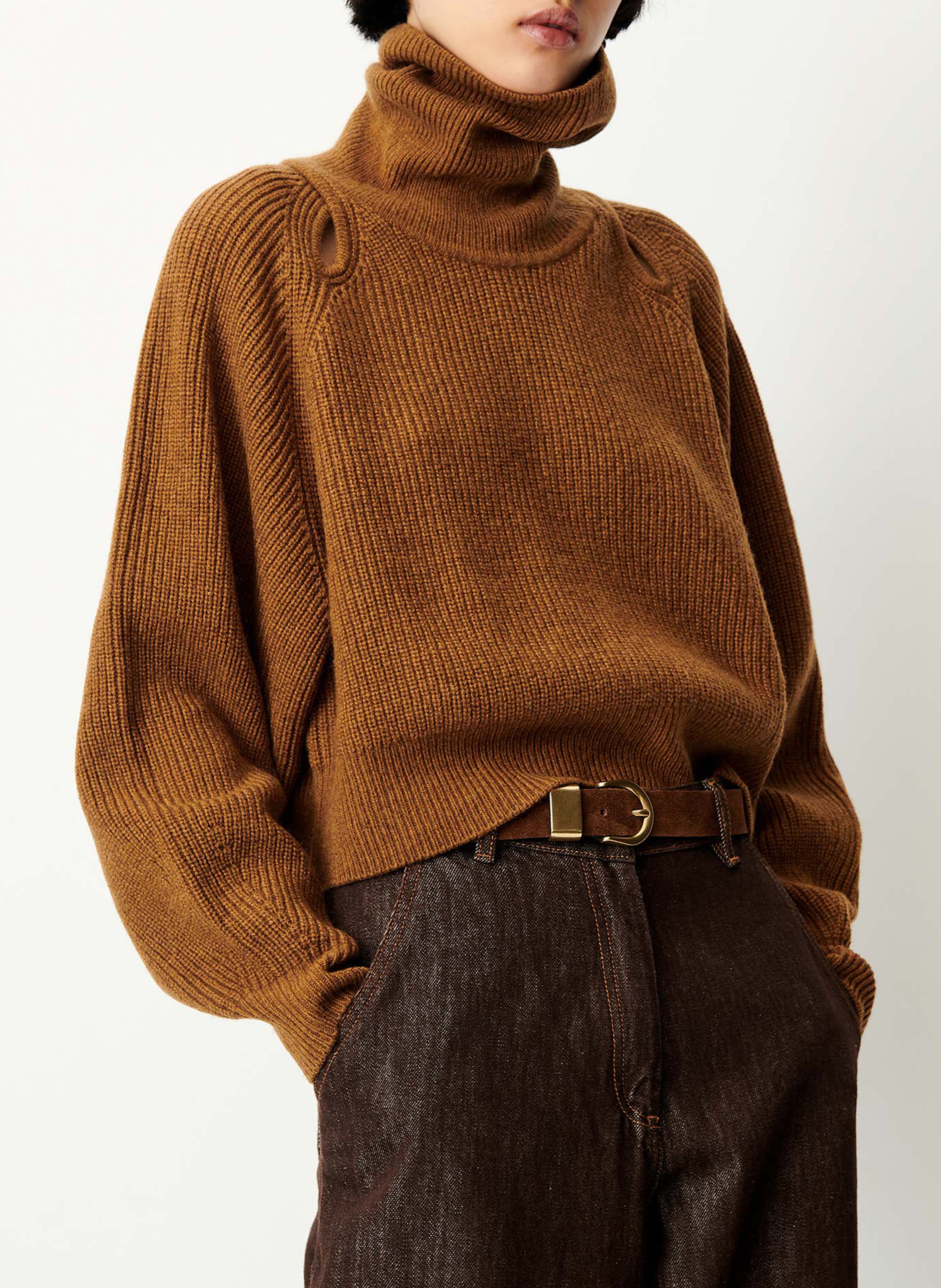Pull oversize col roulé en laine mélangée SESSUN Marron