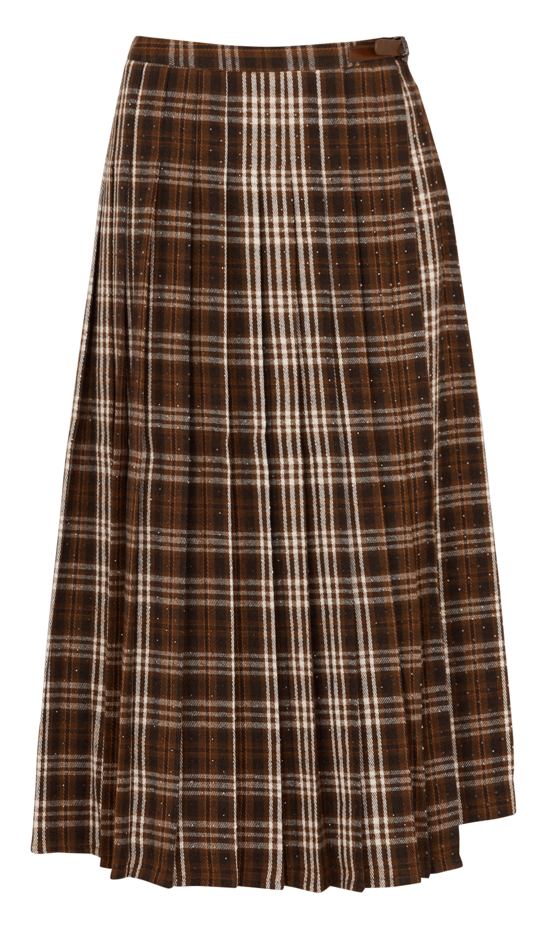 Jupe midi évasée à motif tartan en coton BERENICE Marron