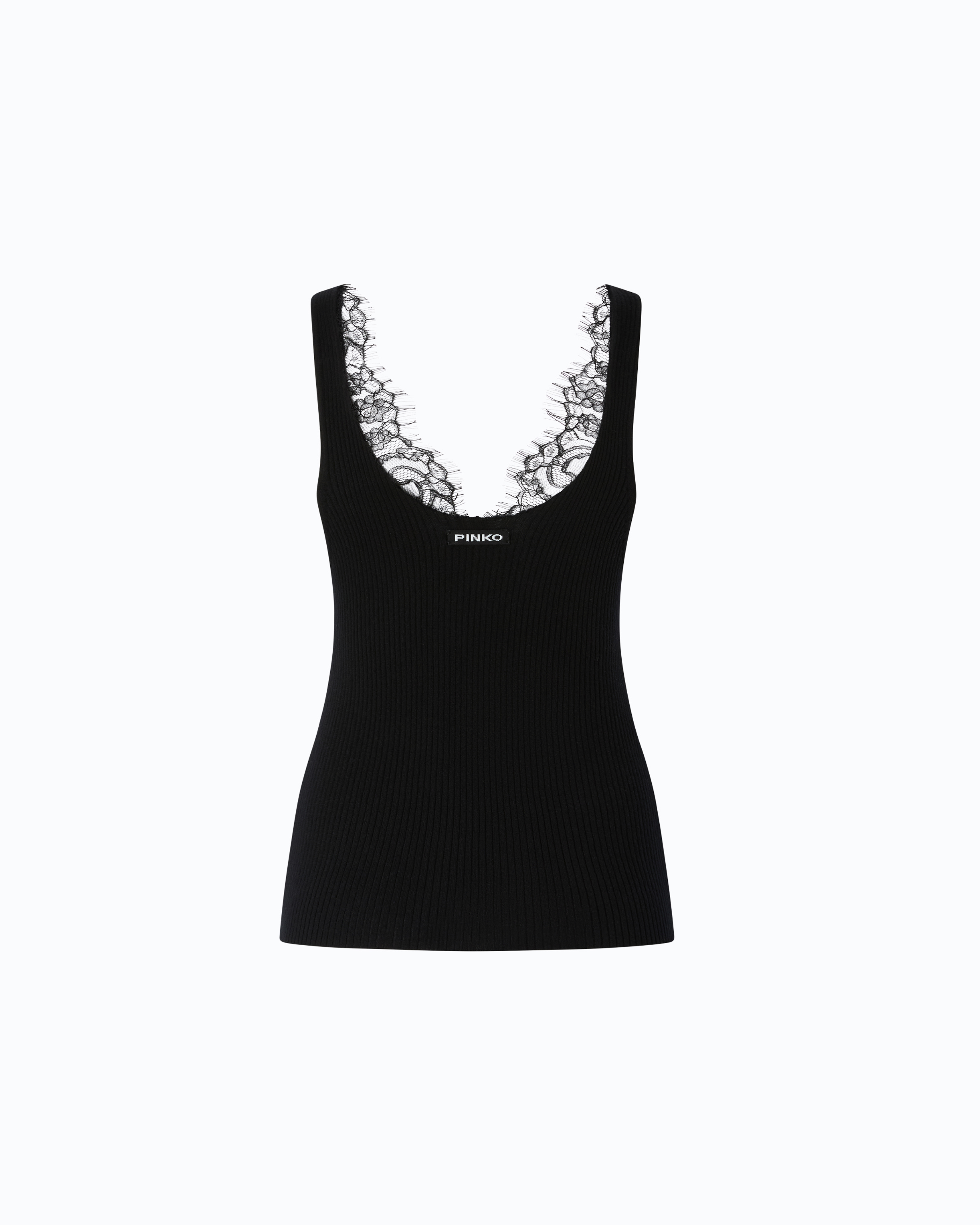 Silk and cashmere camisole with lace neckline PINKO Black