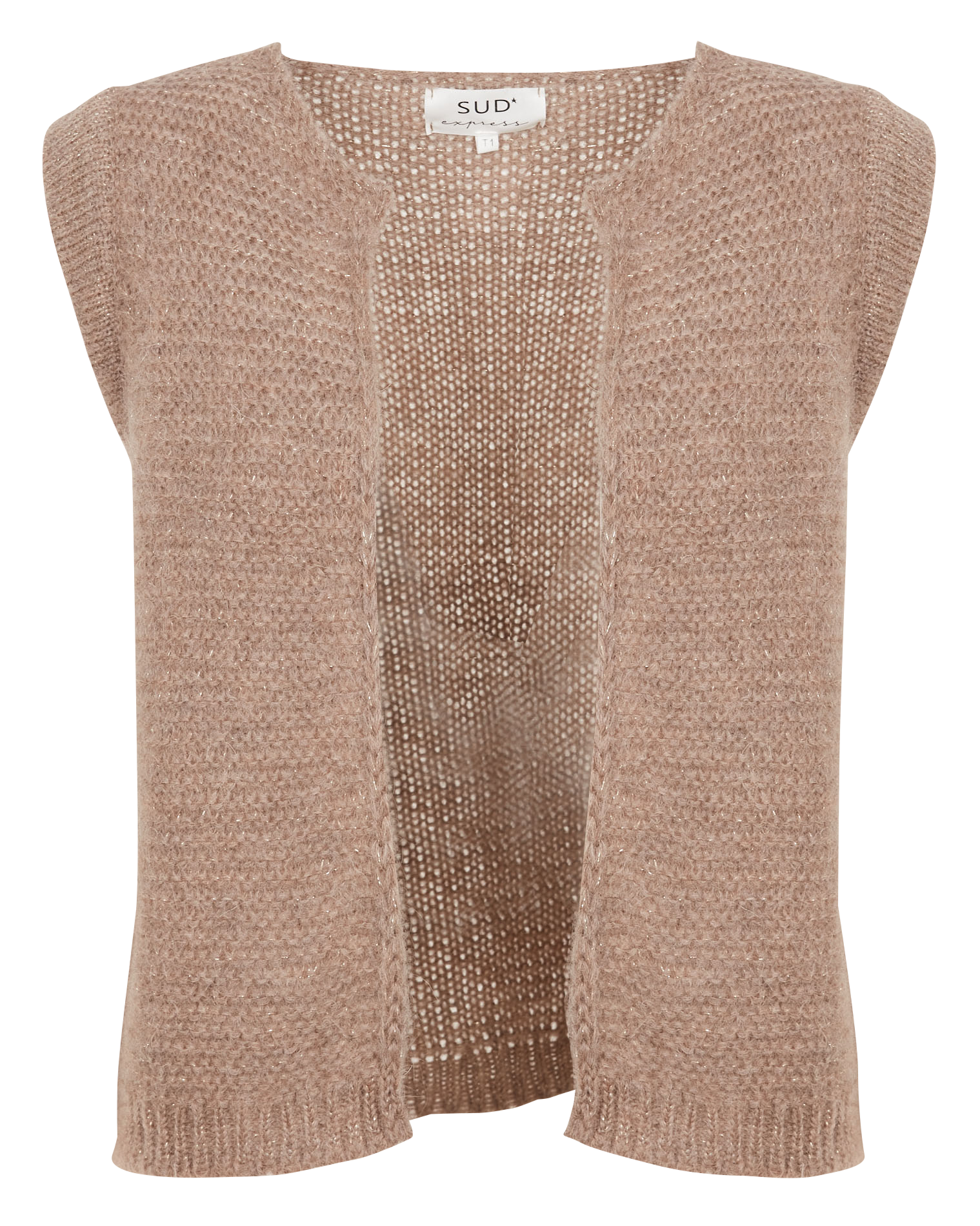 Gilet col rond droit en maille SUD EXPRESS Marron