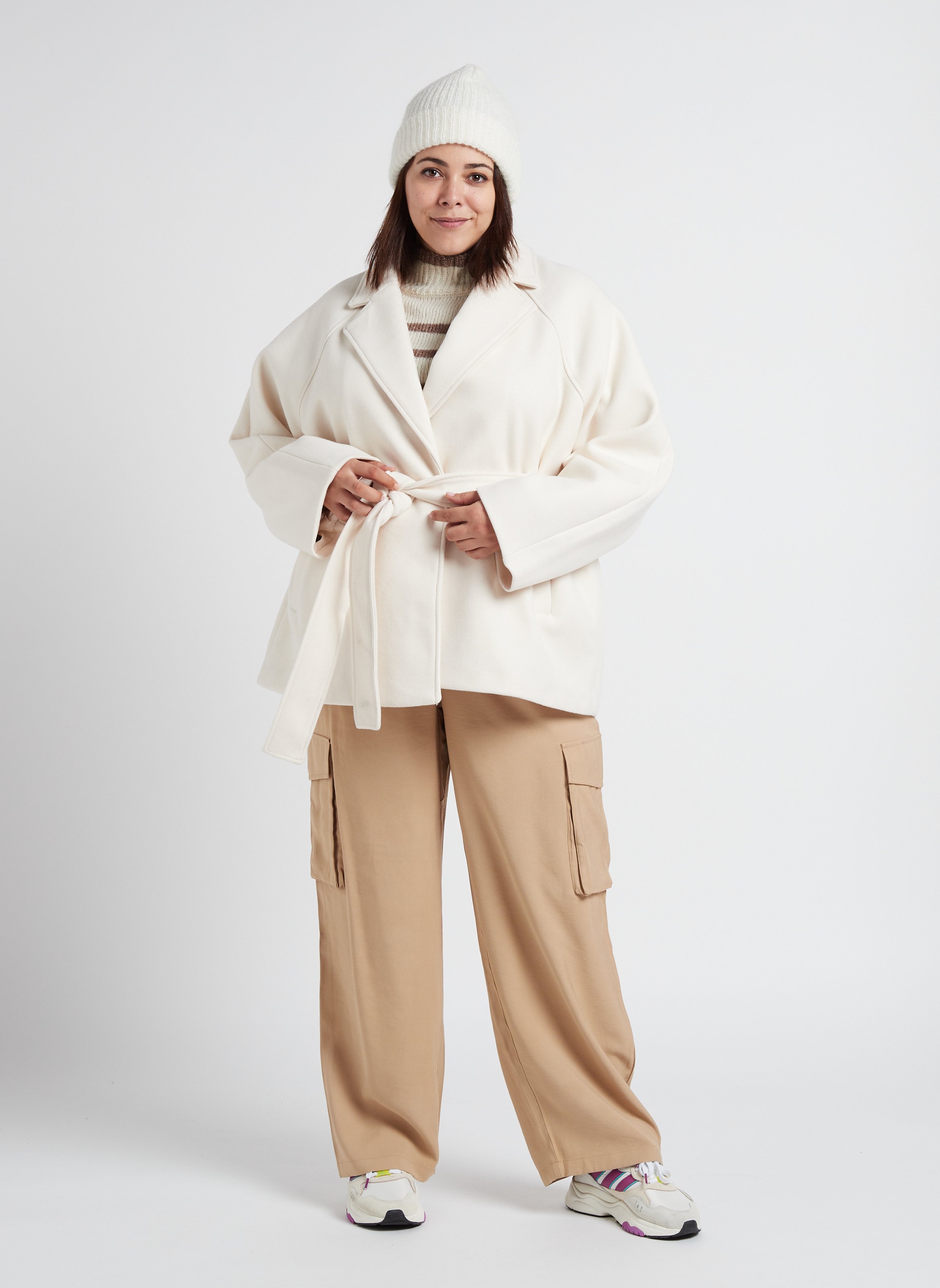 Manteau col tailleur ceinturé  GINA TRICOT Blanc