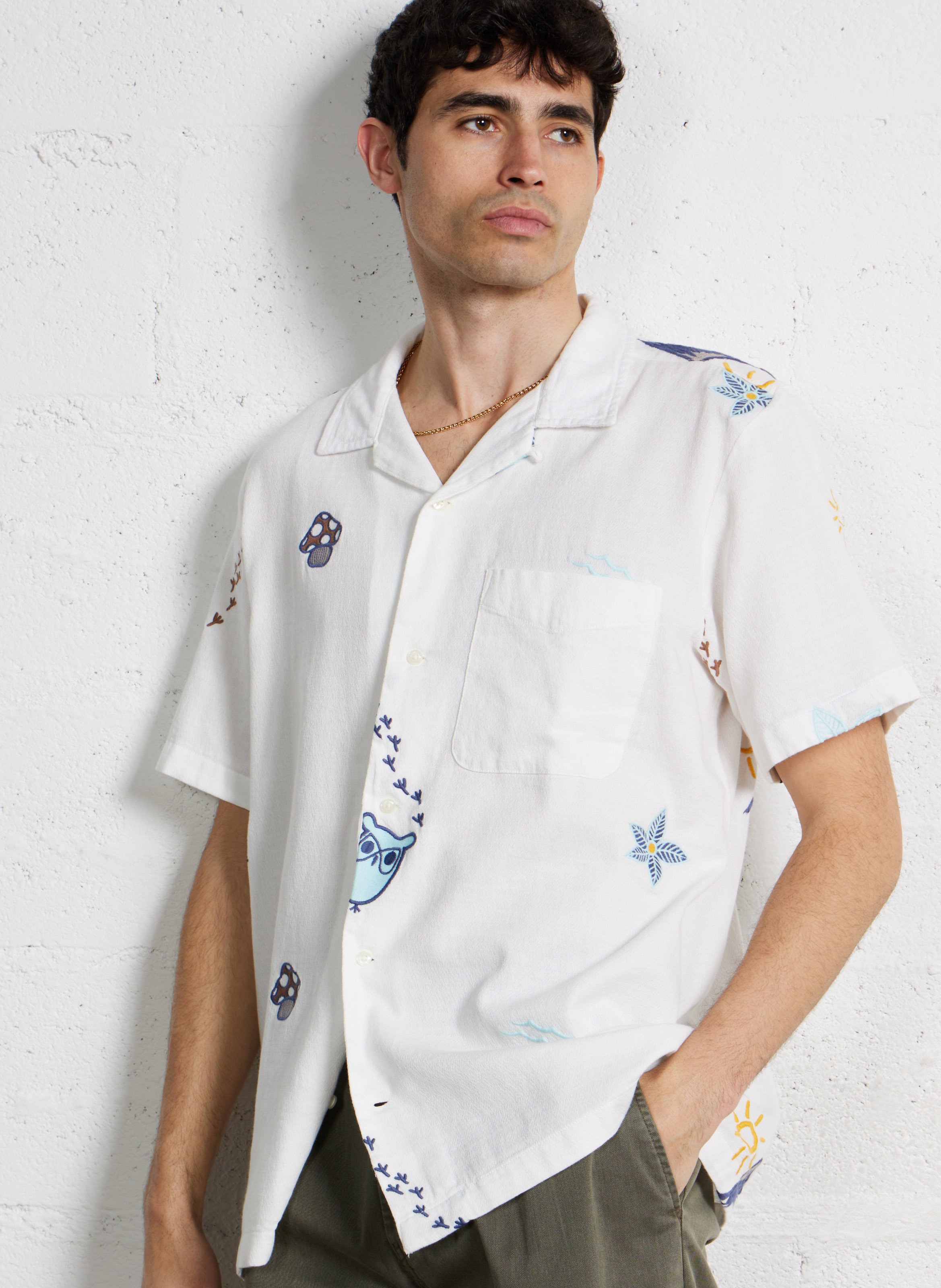 Chemise col classique brodée en coton KNOWLEDGE COTTON APPAREL Blanc