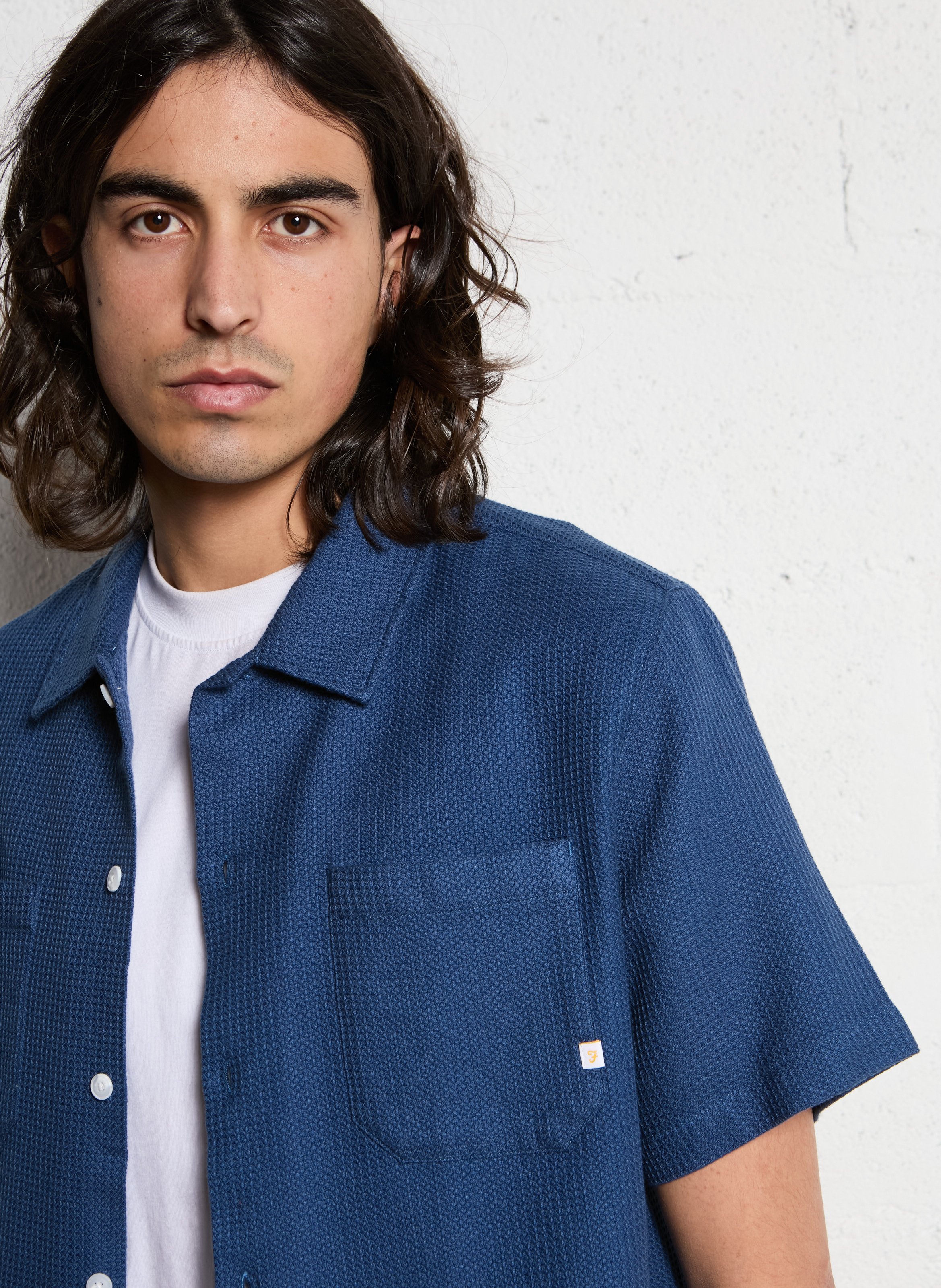 Oversized organic cotton shirt with classic collar FARAH Blue