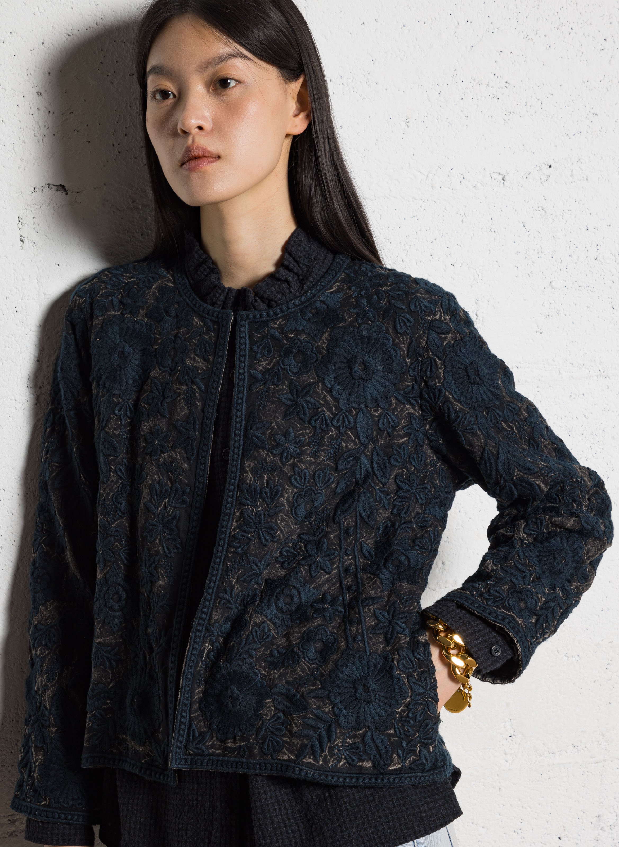 Round-neck embroidered cardigan MAISON HOTEL Blue