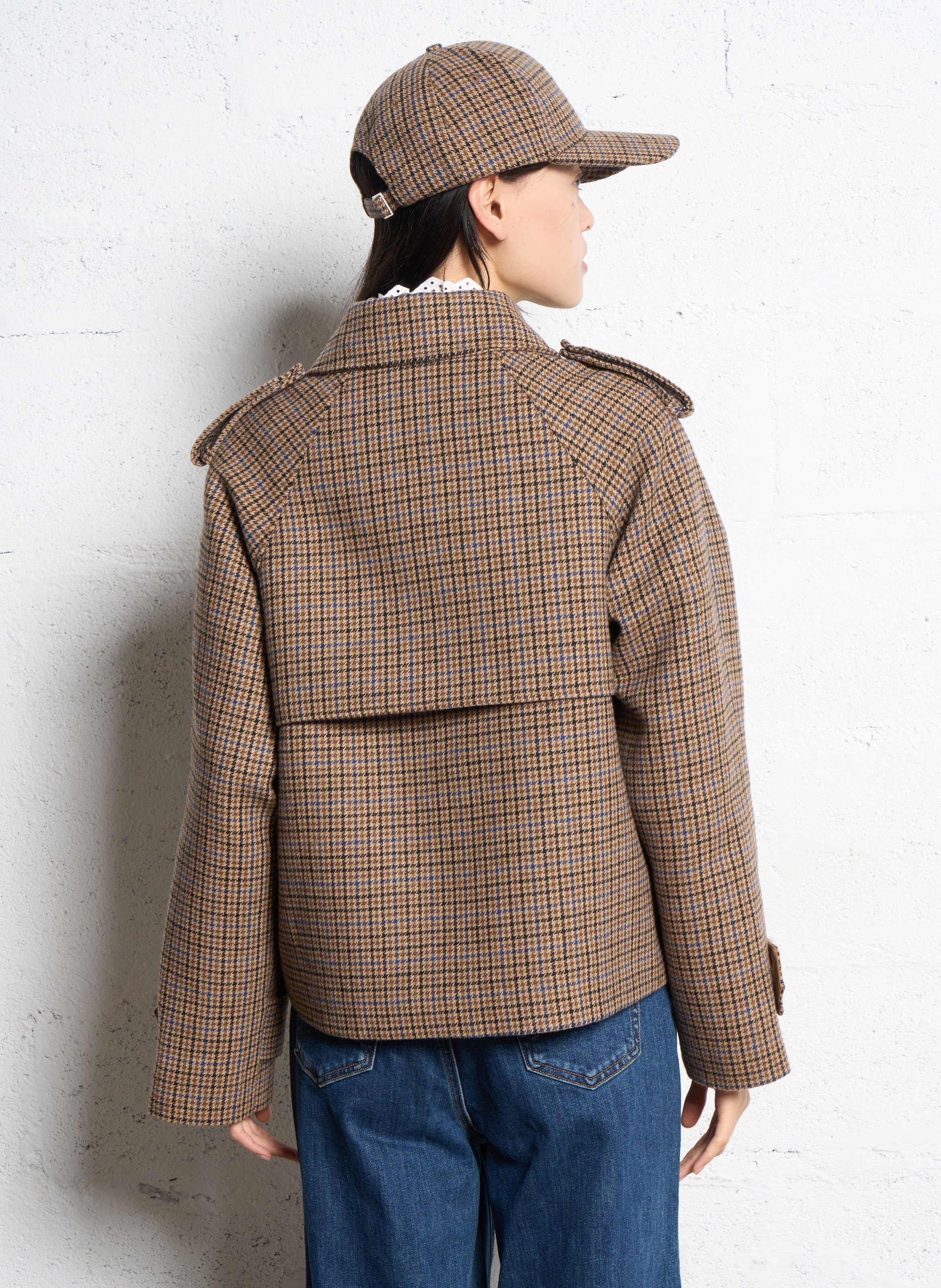 Manteau court boutonné à motifs SUNCOO Beige