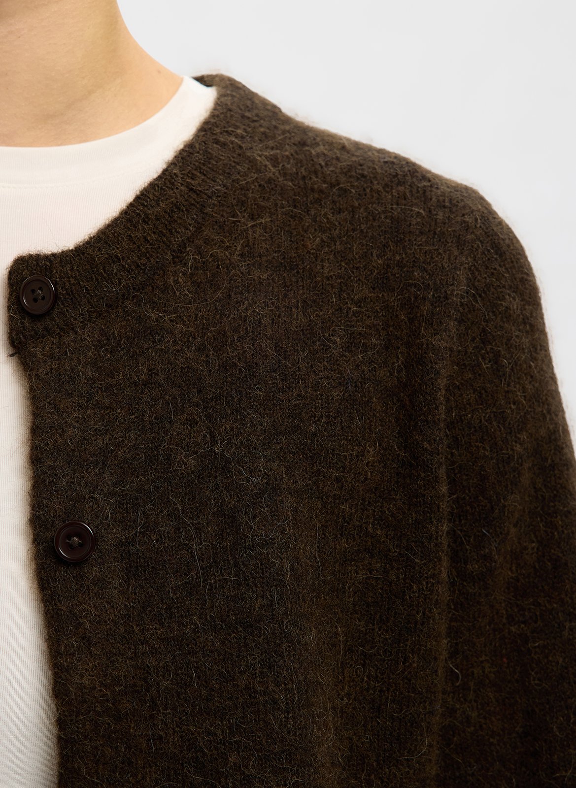 Gilet col rond en laine mélangée SELECTED Marron