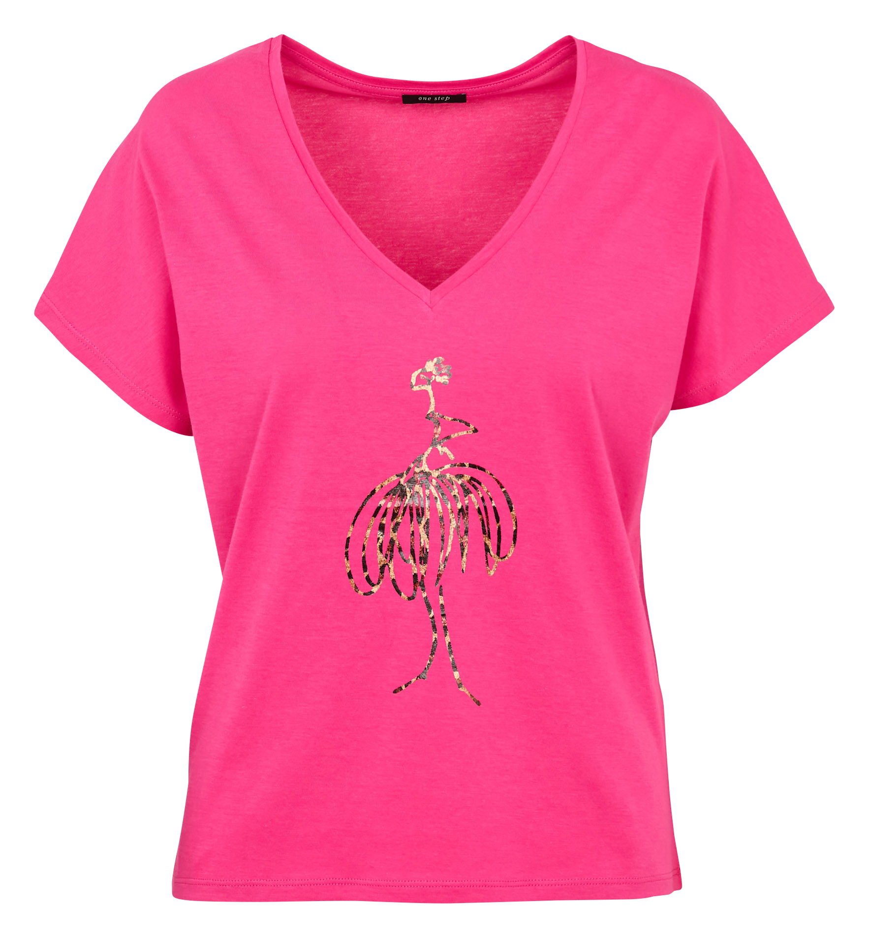 Tee-shirt col V  ONE STEP Rose