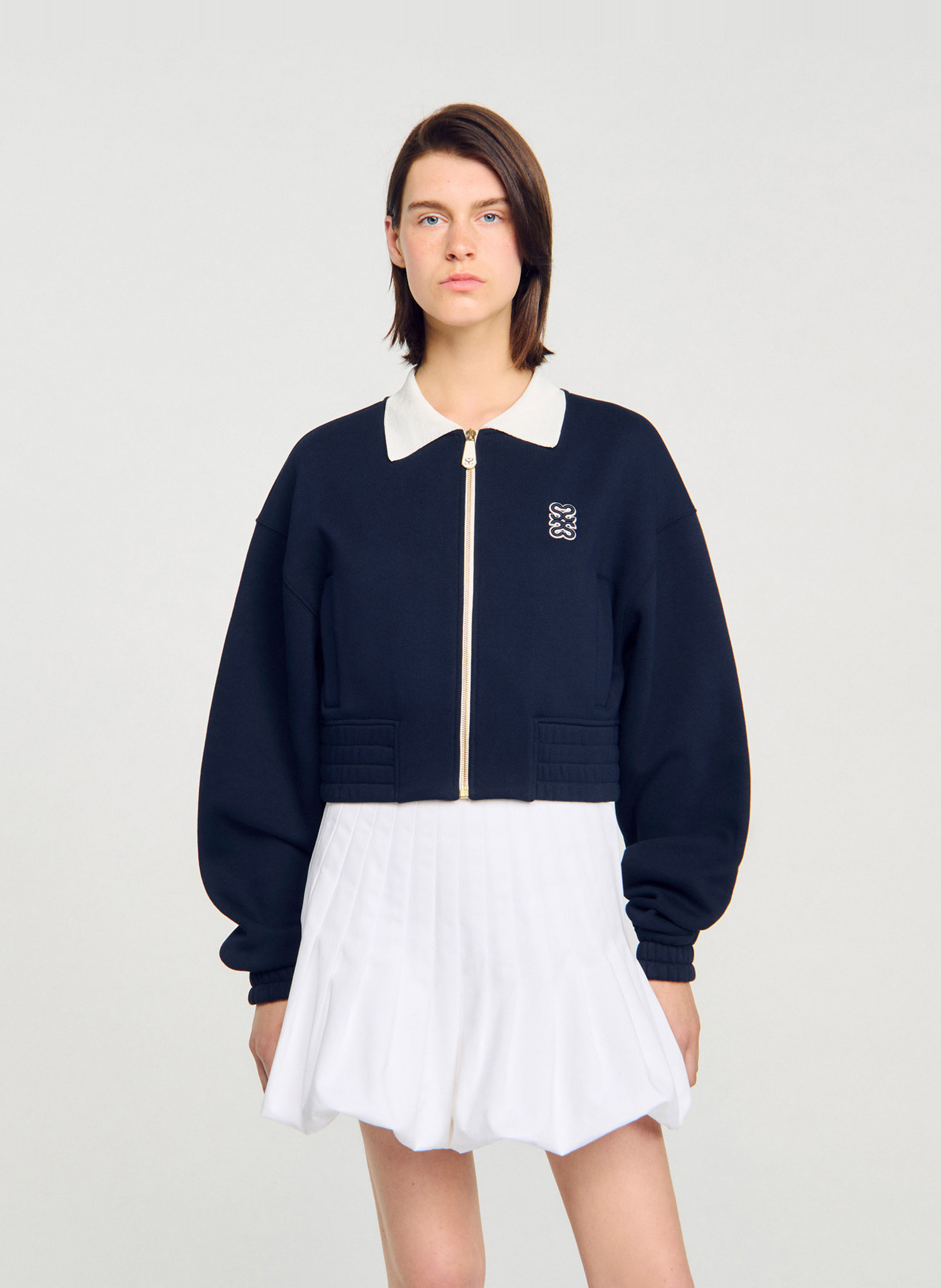 Sweat droit col classique en coton mélangé SANDRO Bleu