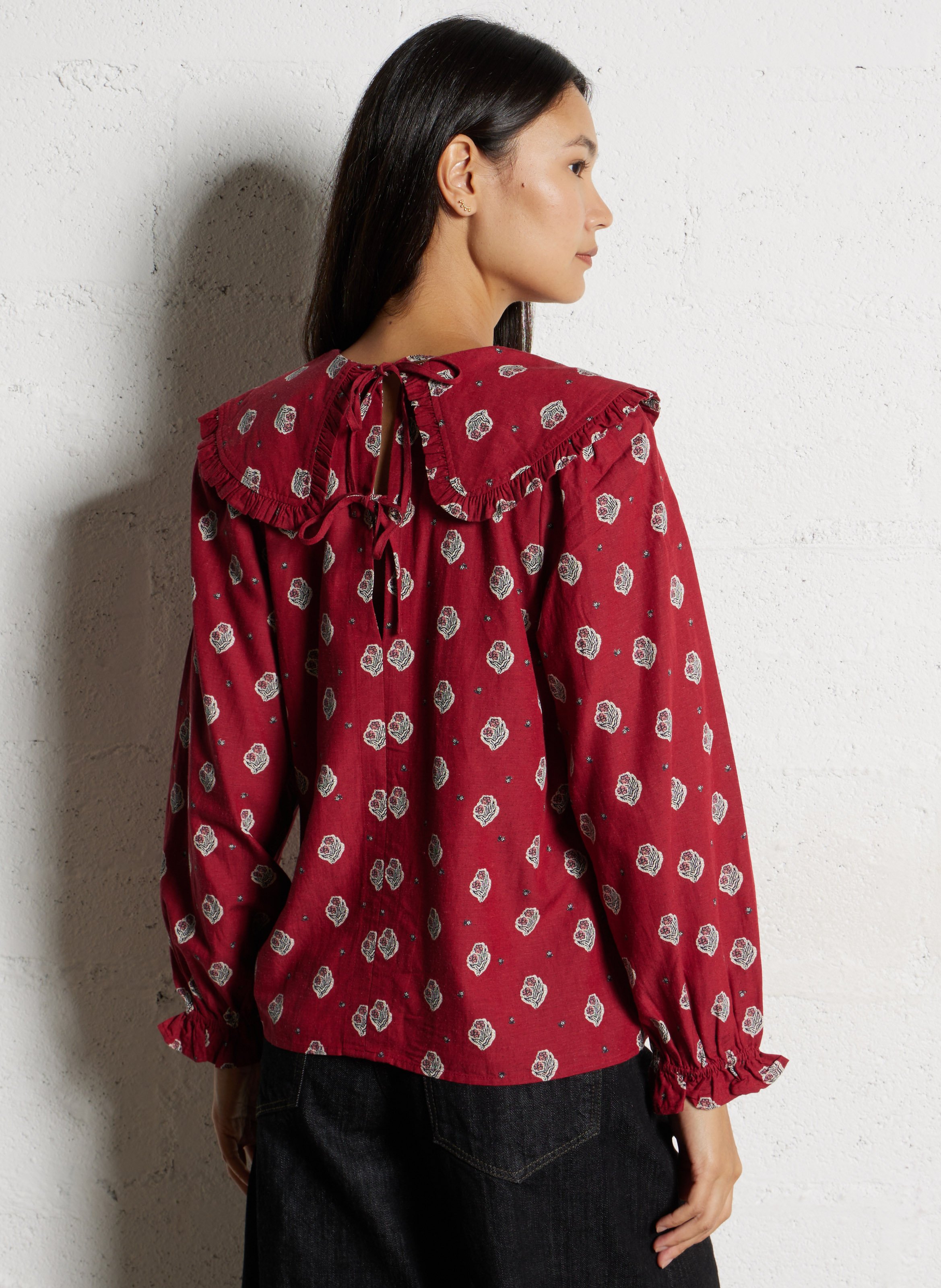 Straight printed blouse with Peter Pan collar DES PETITS HAUTS Red