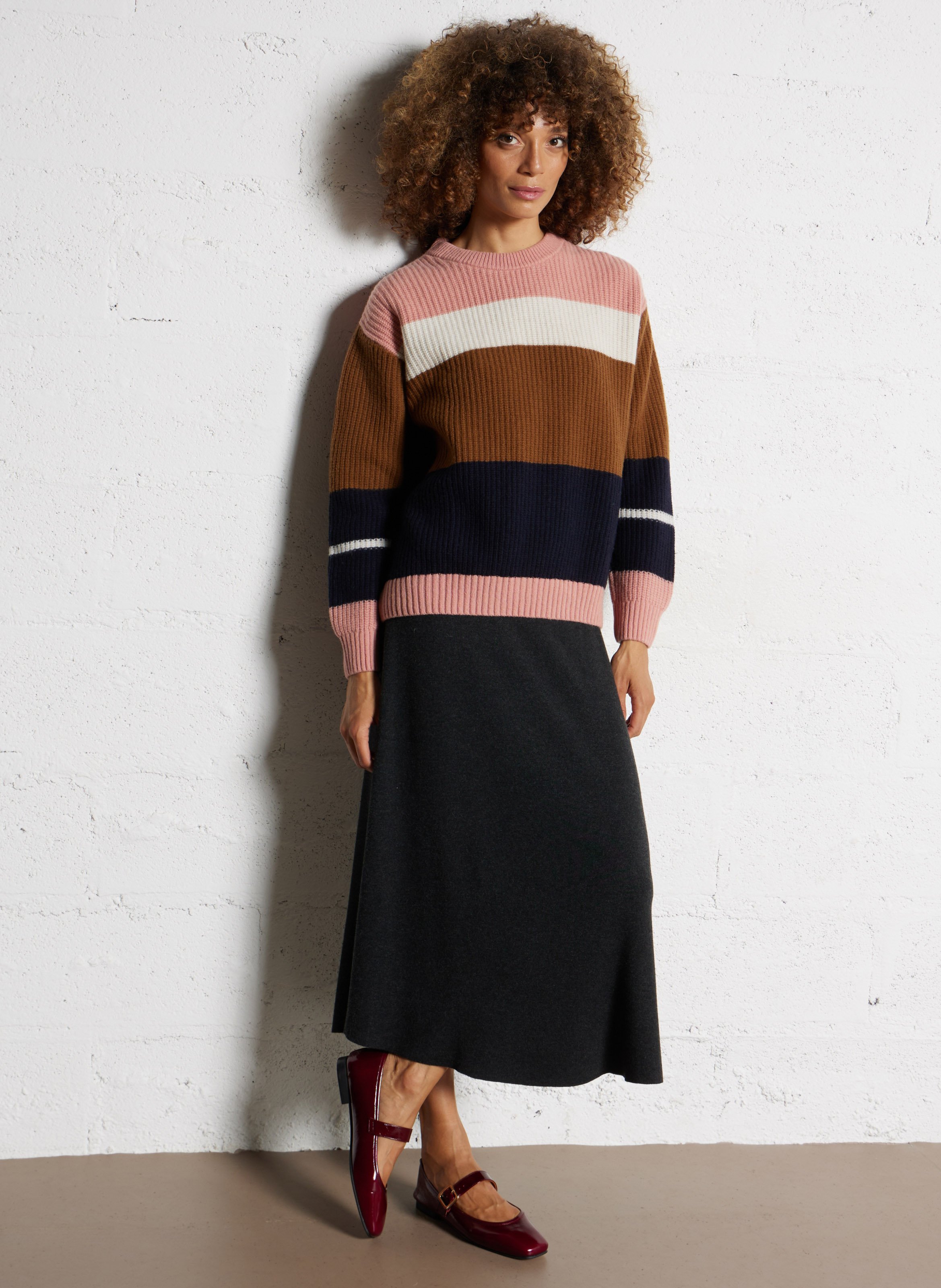 Pull col rond rayé en laine mélangée ARMOR LUX Marron