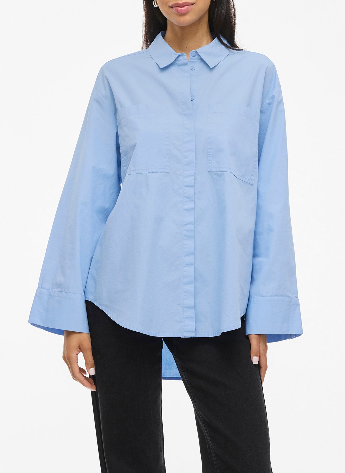 Chemise col classique en coton VILA Bleu