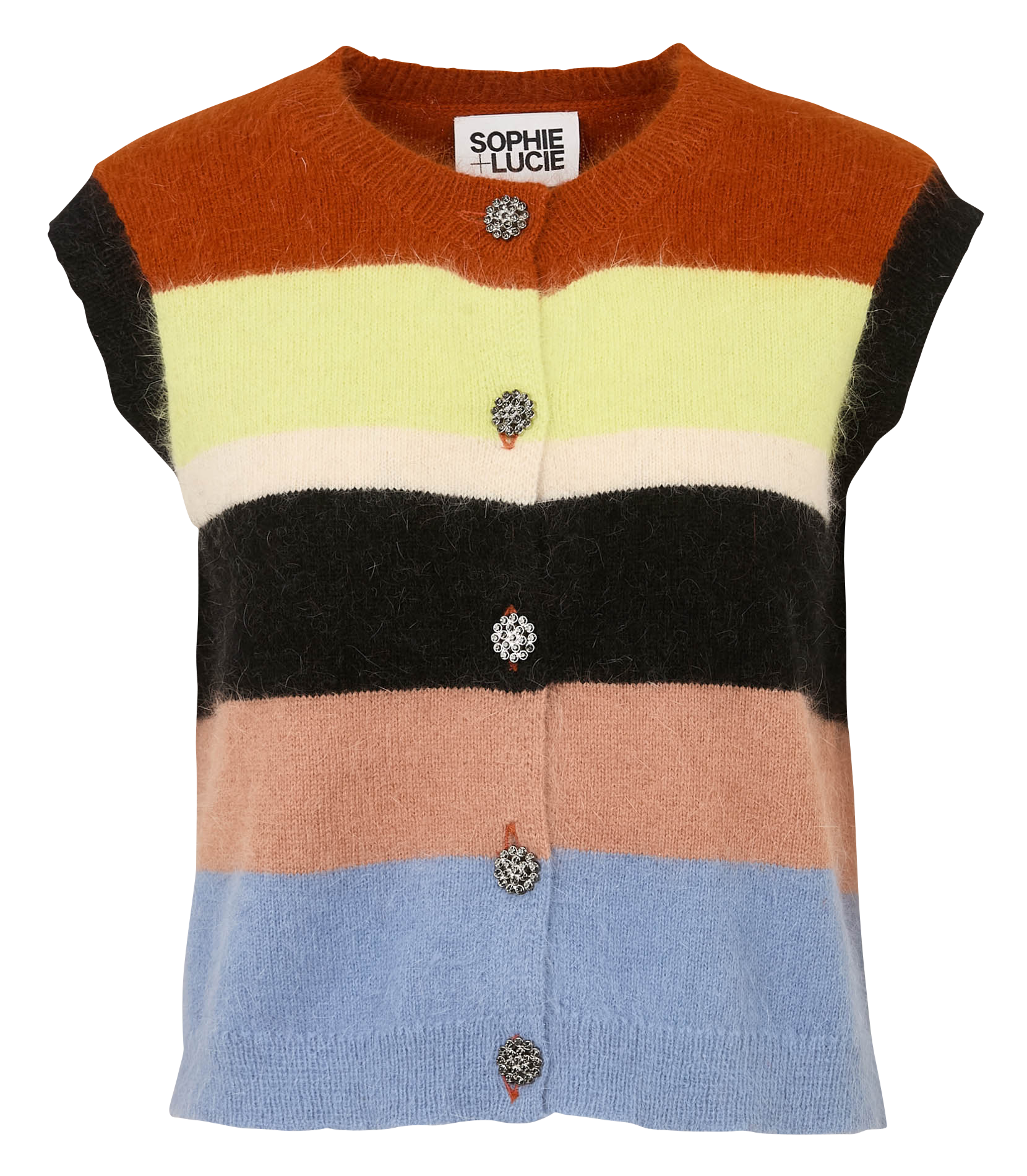 Round-neck mixed-knit cardigan SOPHIE+LUCIE Brown