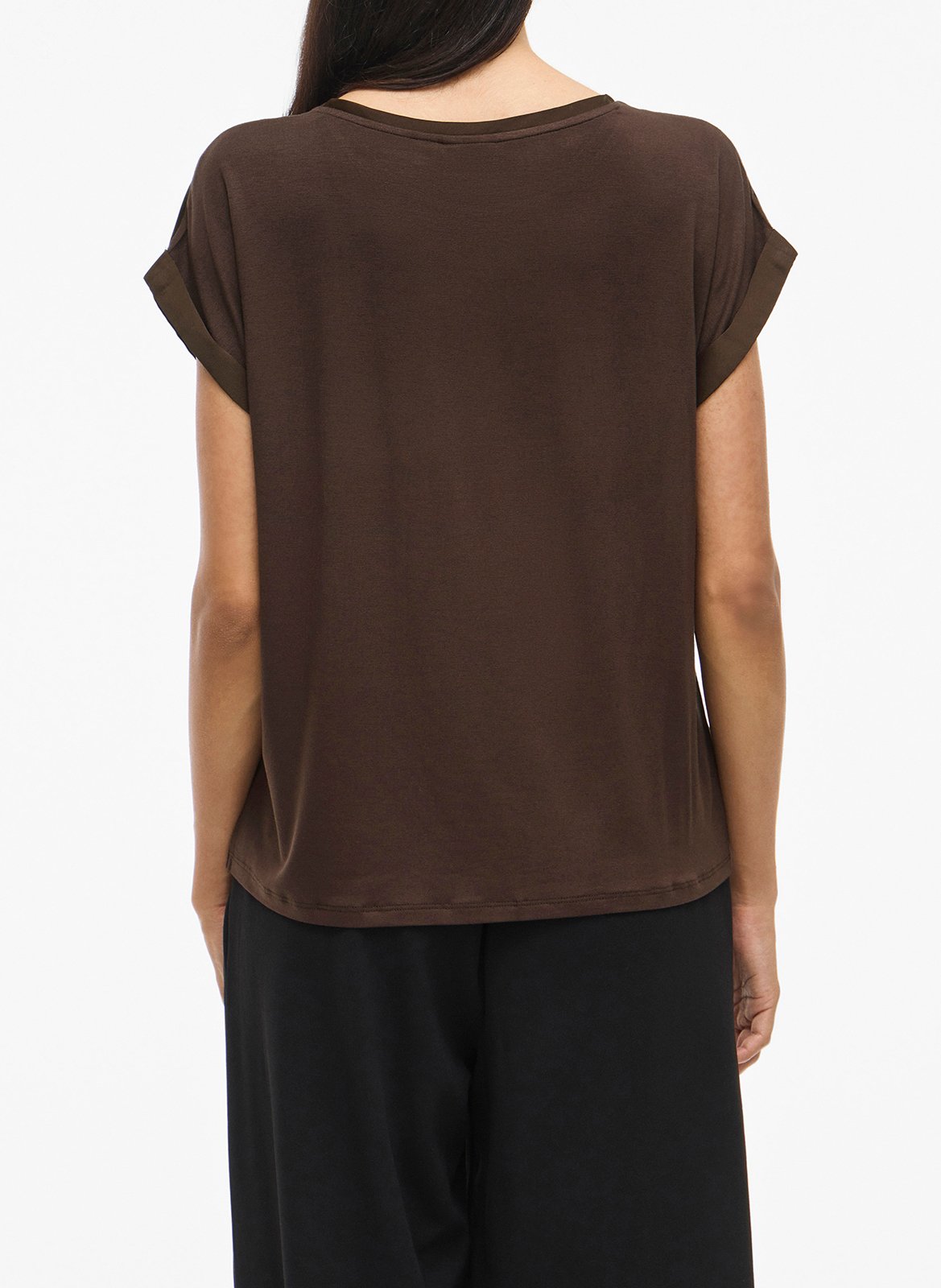 Fluid round-neck recycled polyester top VILA Brown